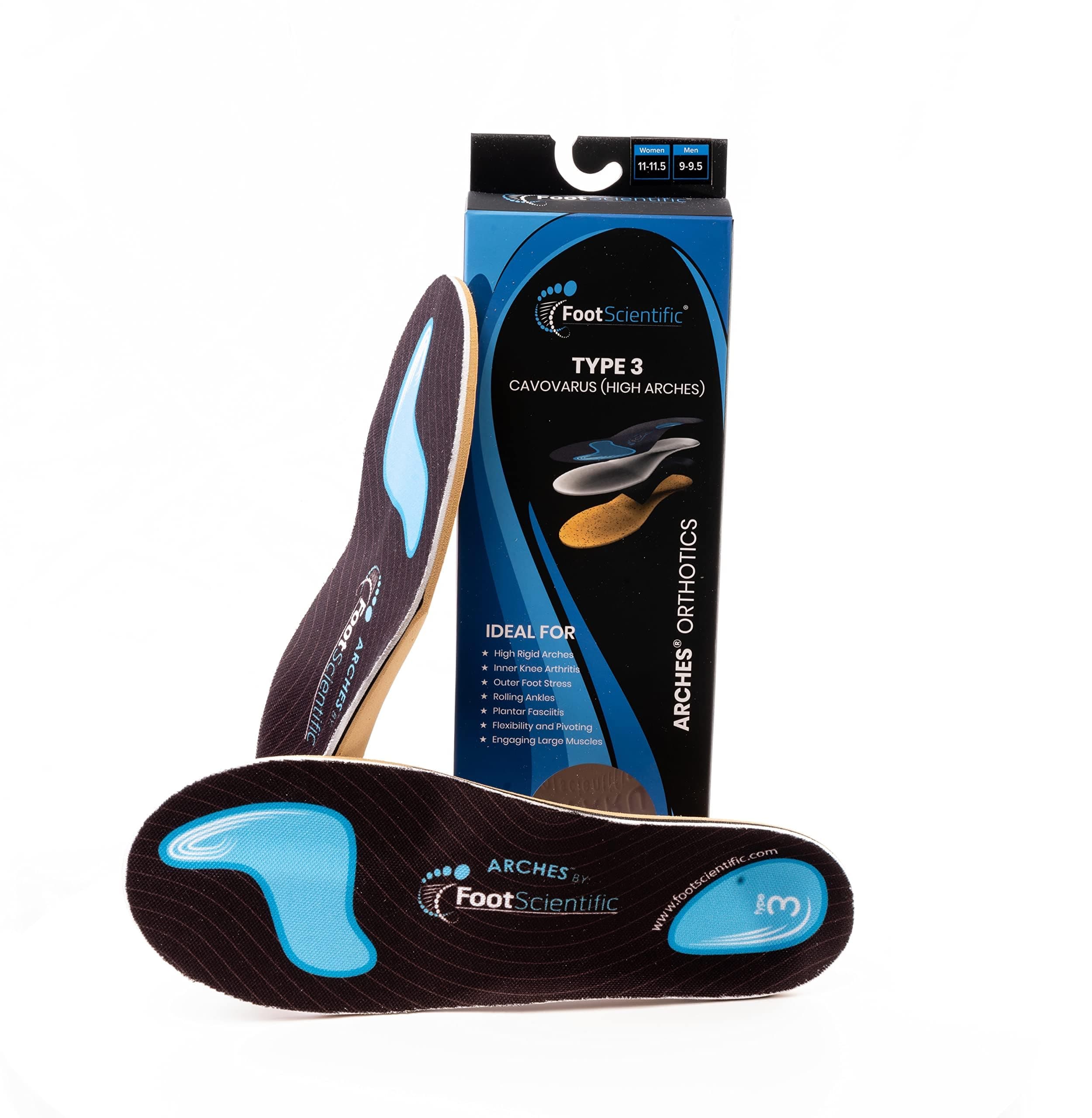 FootScientific® Arches Type 3 (High Arch) Orthotic Shoe Insoles (M6-6.5/ W8-8.5)