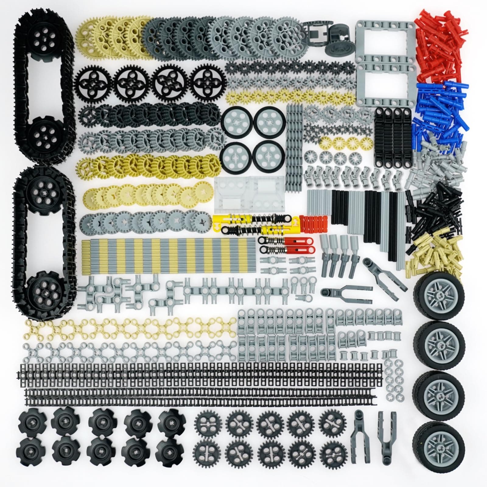 Gears-Axles-Pins Sets Compatible with Technic-Parts Pieces-Motor, Car-Wheels-Tires Chain Link Connector Building Block Accessories Shock Absorber Steering Shaft Gearbox Gears Bricks
