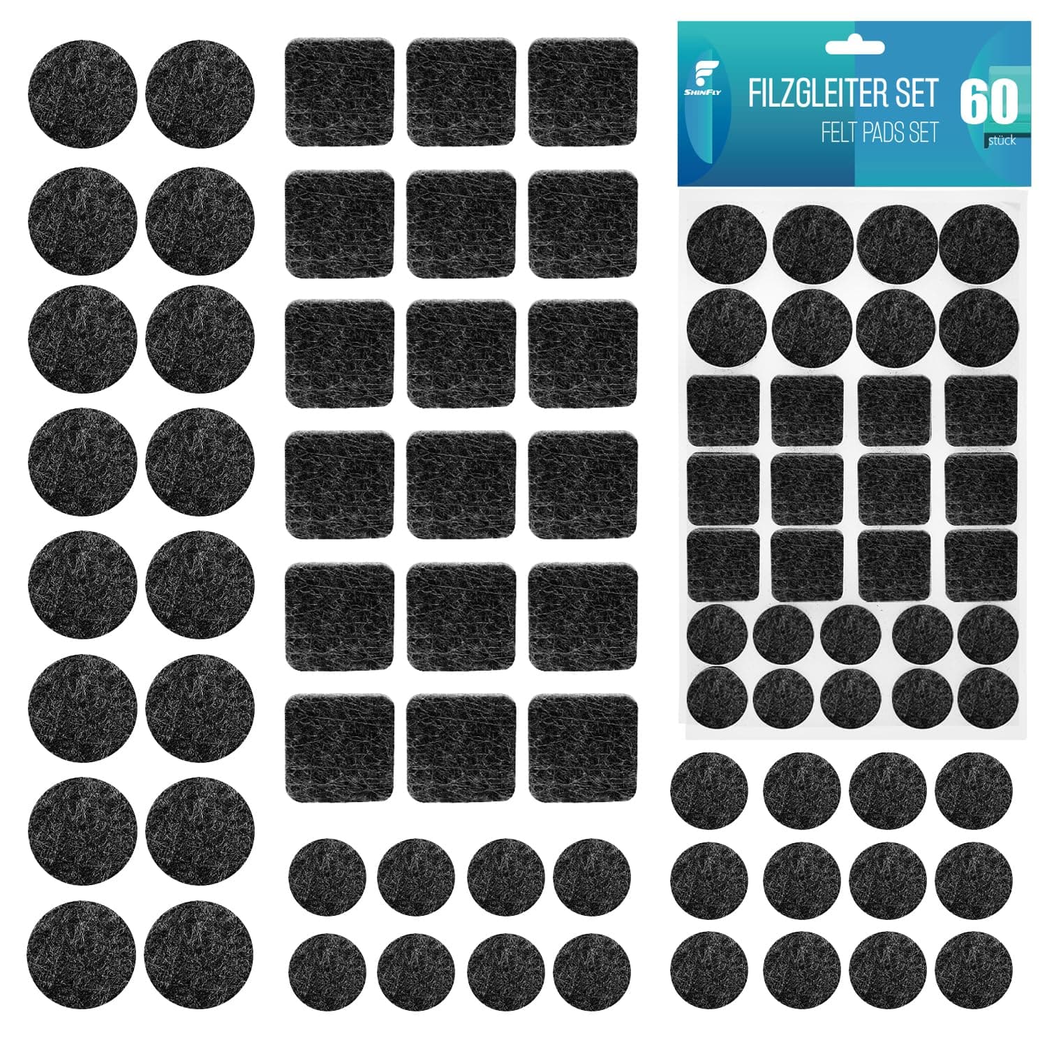 Felt Furniture Pads 60 Pcs, Self-Adhesive Floor Protectors for Chair Legs, Anti-Scratch Pads to Reduce Noise and Protect Hardwood Floors