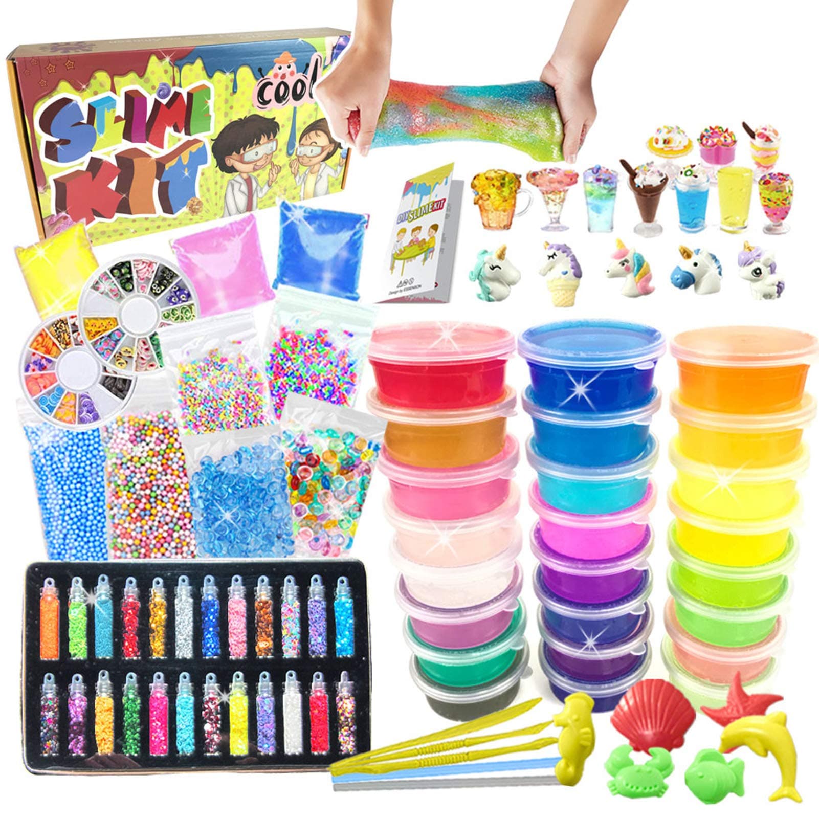 essenson DIY Slime Kit for Girls Boys - Slime Making Kit with 24 Colors Crystal Clear Slime, Charms, Kids Art Craft Toys Gifts for Kids Age 6+ Year Old