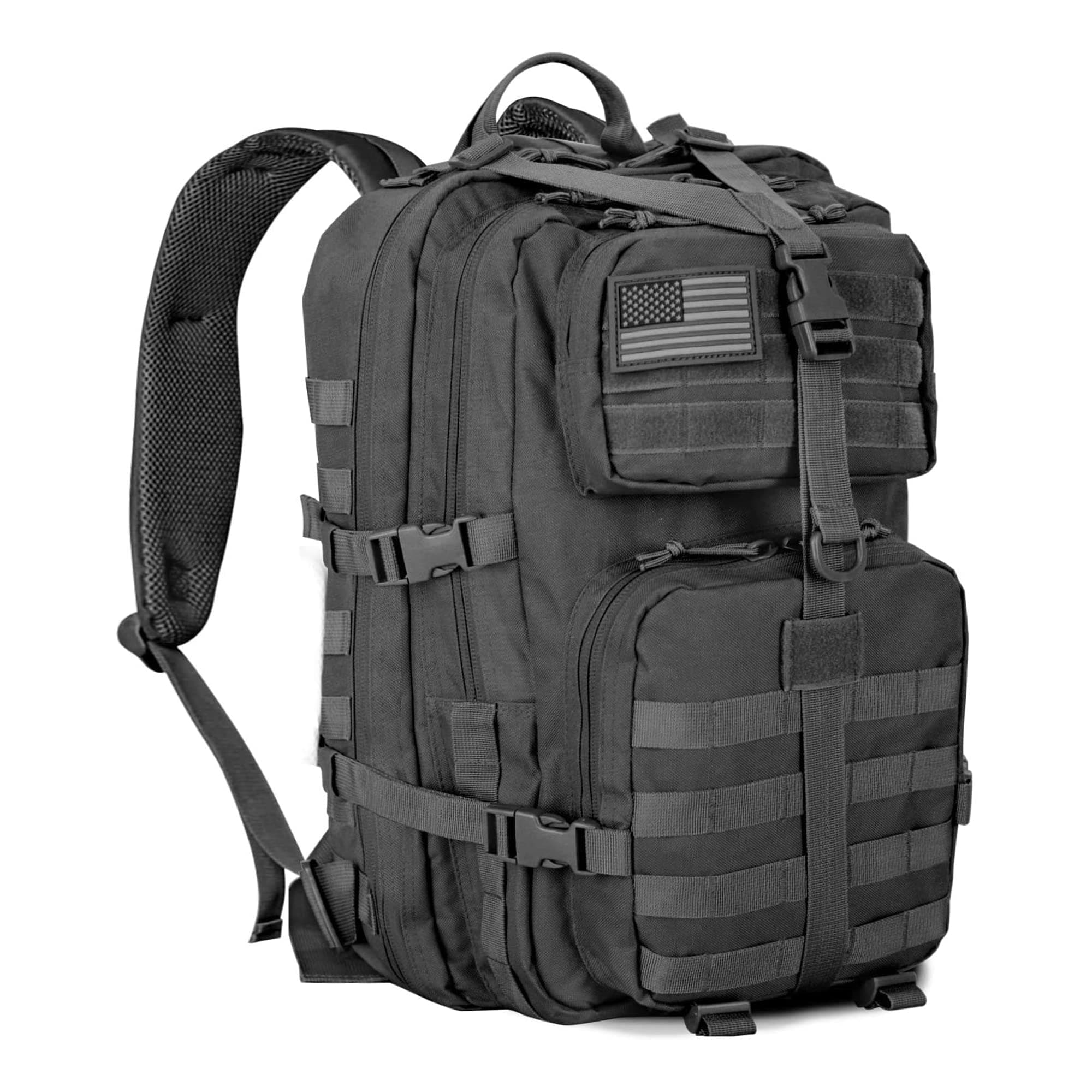 Multi Function Military Tactical Assault Backpack with Double Stitching, Braided Handle, and Laser Cut Mole Webbing for Gear Attachment, Black