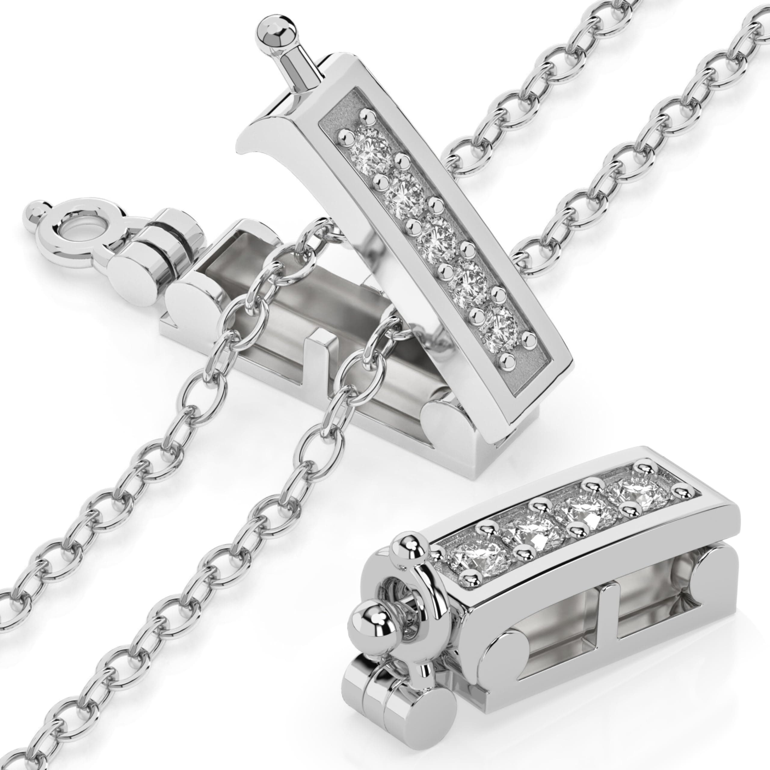 Necklace Shortener 2 Pc Set for Thin Chains Rhodium Silver Plated Brass Necklace Shortener Clasp with Cubic Zirconia Accents