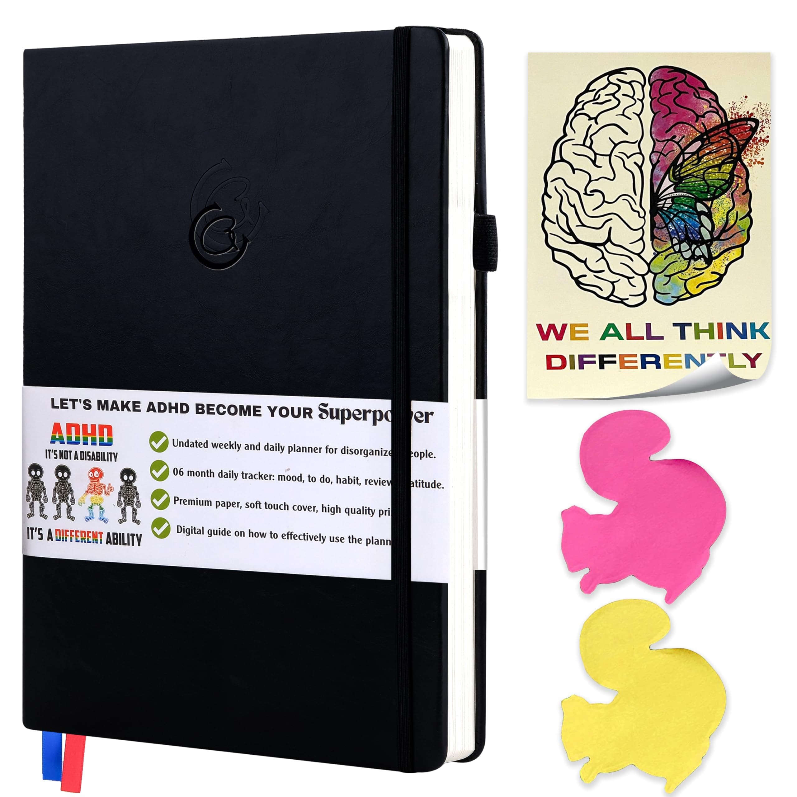 The ADHD Planner for Adults - 6 Month Undated Weekly Daily Full Focus Planner Organizer Notebook - Organizing Solutions for People with ADHD and Neurodivergent Men and Women (Black)