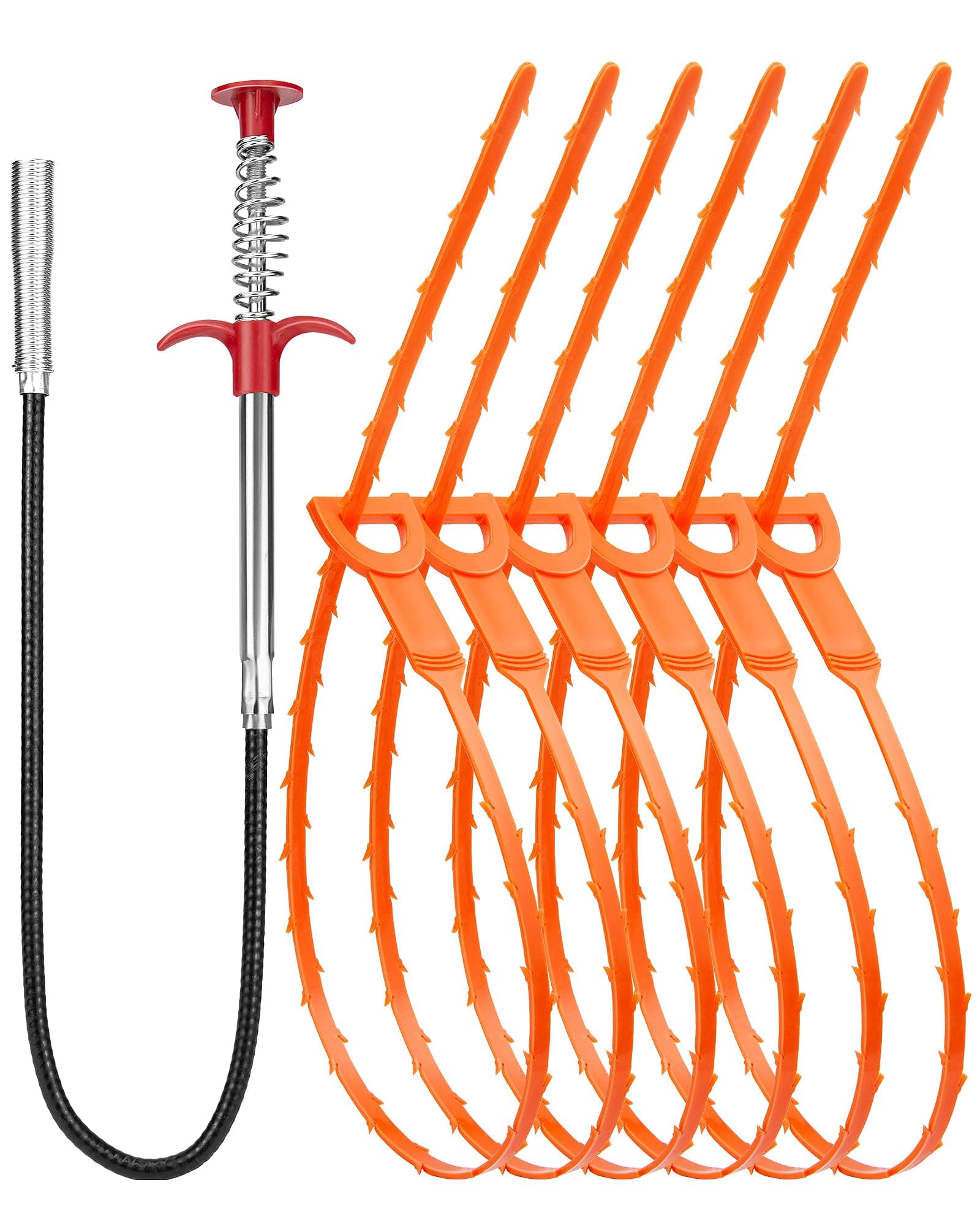 7 Pack Drain Cleaner - 25inch Hair Clog Remover Tool, Sticks To Drain Hair, Sink Snake for Shower, Kitchen Sink, Bath Tub, Bathroom