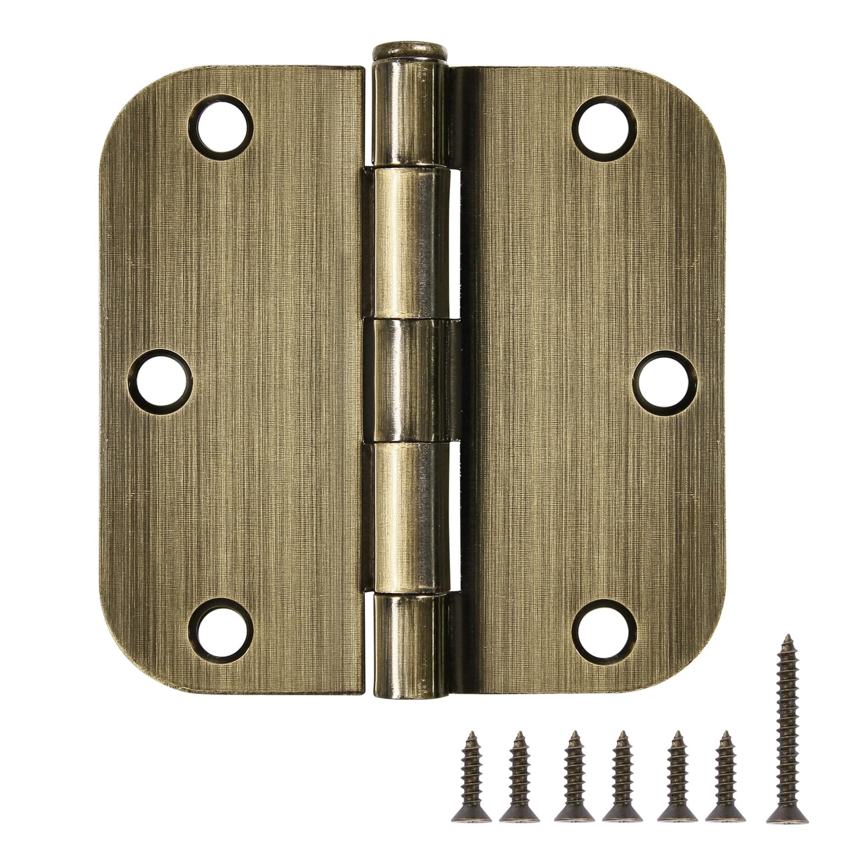 18 Pack Door Hinges Antique Brass 3.5 Inch Interior 3 1/2" Round 5/8" Radius Heavy Duty Metal Hardware Kit 3 ½" 5/8" Radius Flat Hinge for Bifold Doors Decor Master Bedroom Storage Room
