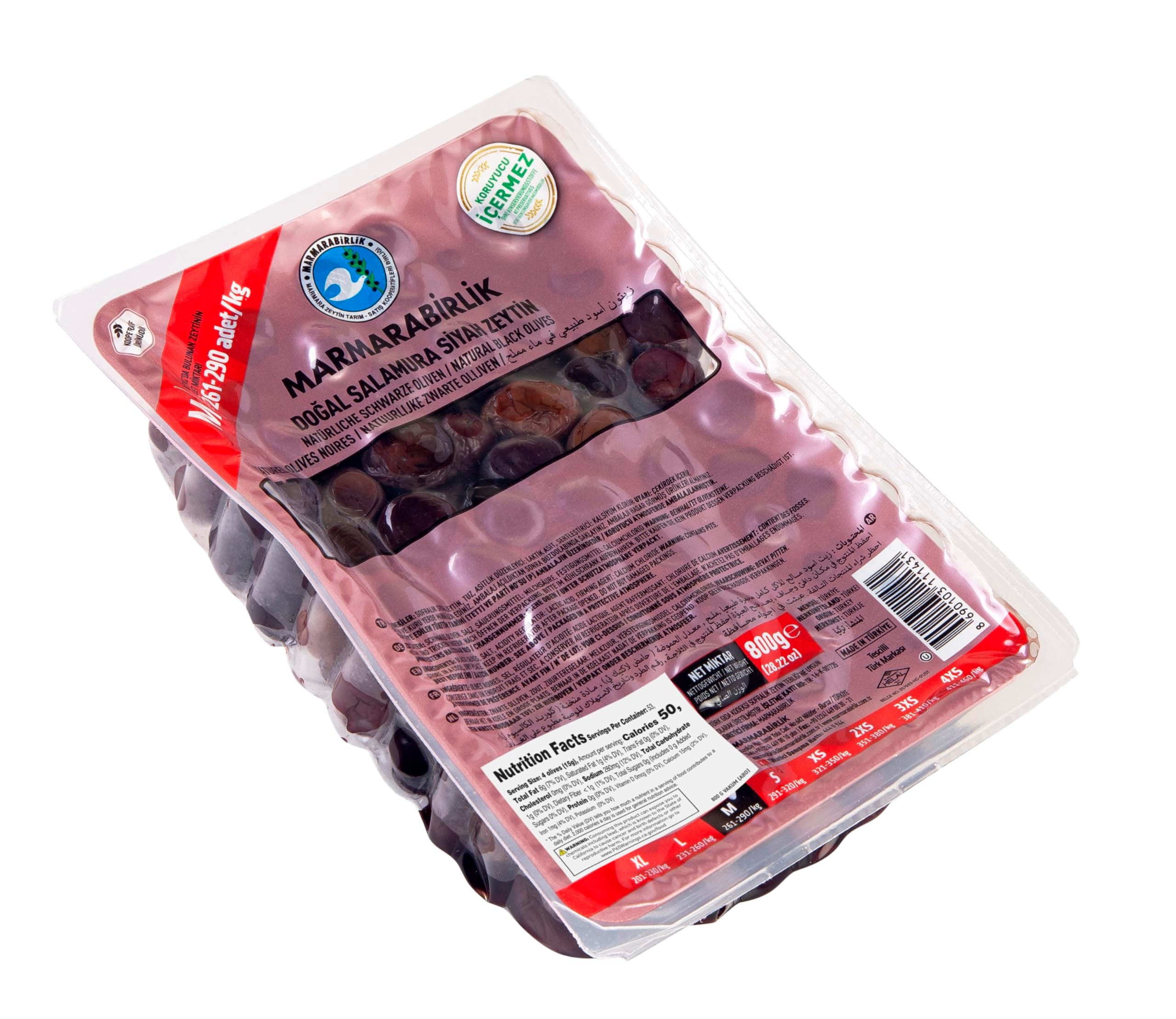 Black Olives, Natural Mediterranean Pickled Olive, Healthy Snacks for Salads & Mezze, Platter of Fresh Food, Vegan, Kosher, Halal, Olives Individual Packs, Medium, 28.2 Oz (800g)