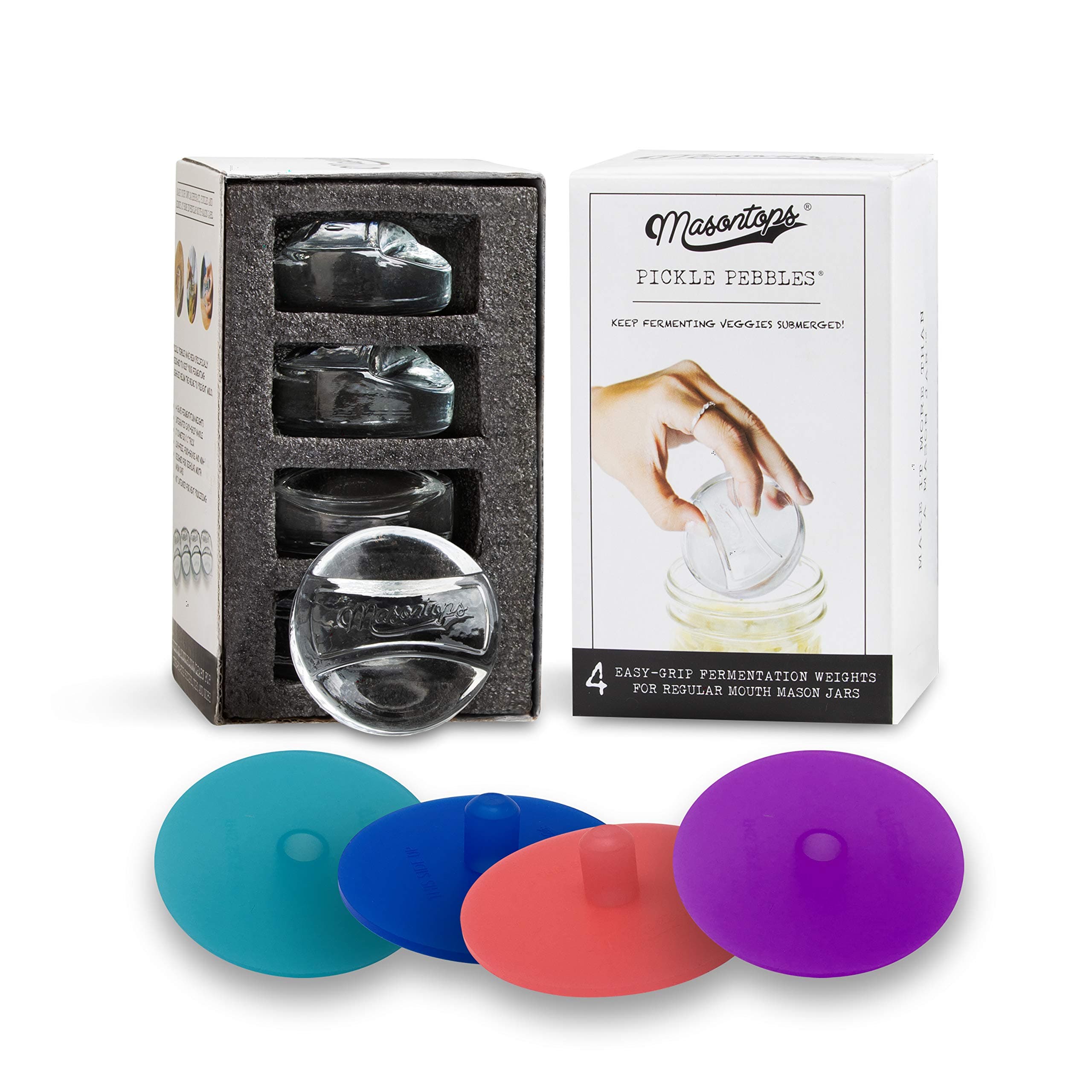 Masontops 8 PC Pickle Pebbles Glass Weight & Pickle Pipes Airlock Kits - Small Regular Mouth Lid for Pickling & Canning