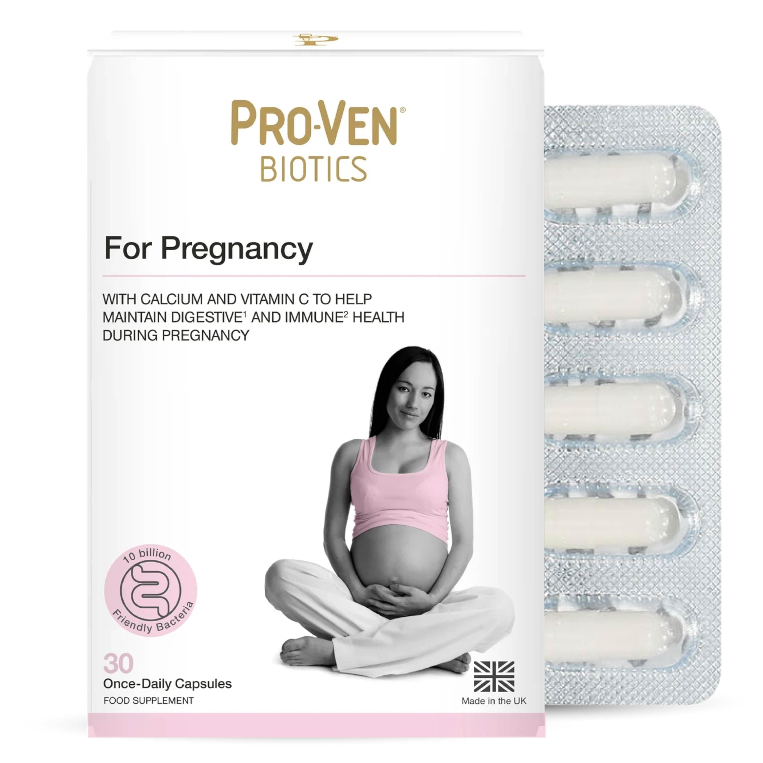 Probiotics for Pregnancy Gut Health & Immune System Support Supplement Vitamin C and Calcium Safe for Mum and Baby 10 Billion CFU 30 Capsules