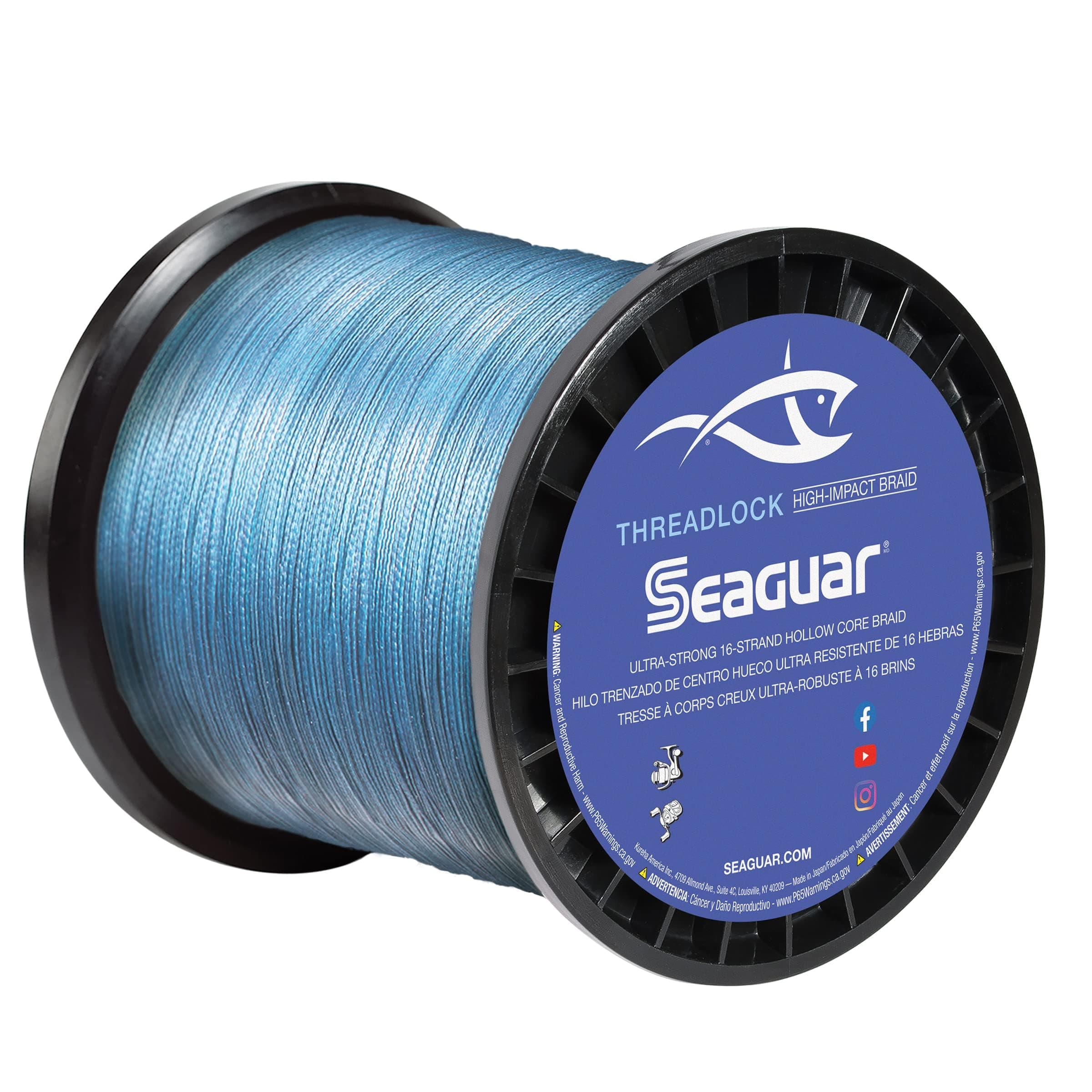 Seaguar Threadlock Braided Fishing Line, 16 Strand Hollow Core Braid, High Visibility Blue, Multiple Sizes