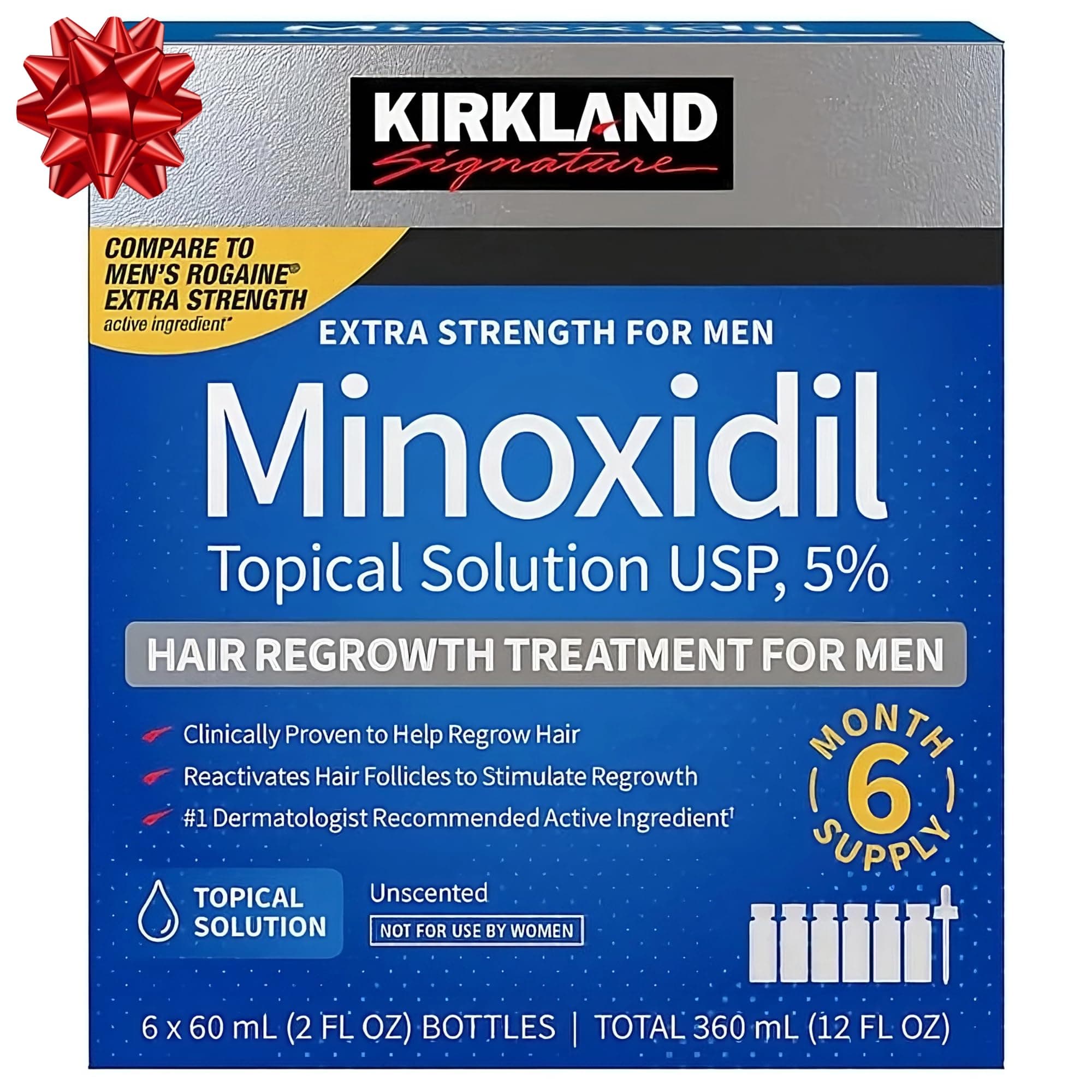 Minoxidil for Men 5% Topical Solution Extra Strength Hair Regrowth Treatment, Dropper Applicator Included (6 month supply), Clear, Includes Cleaning Cloth and Traveling Pouch