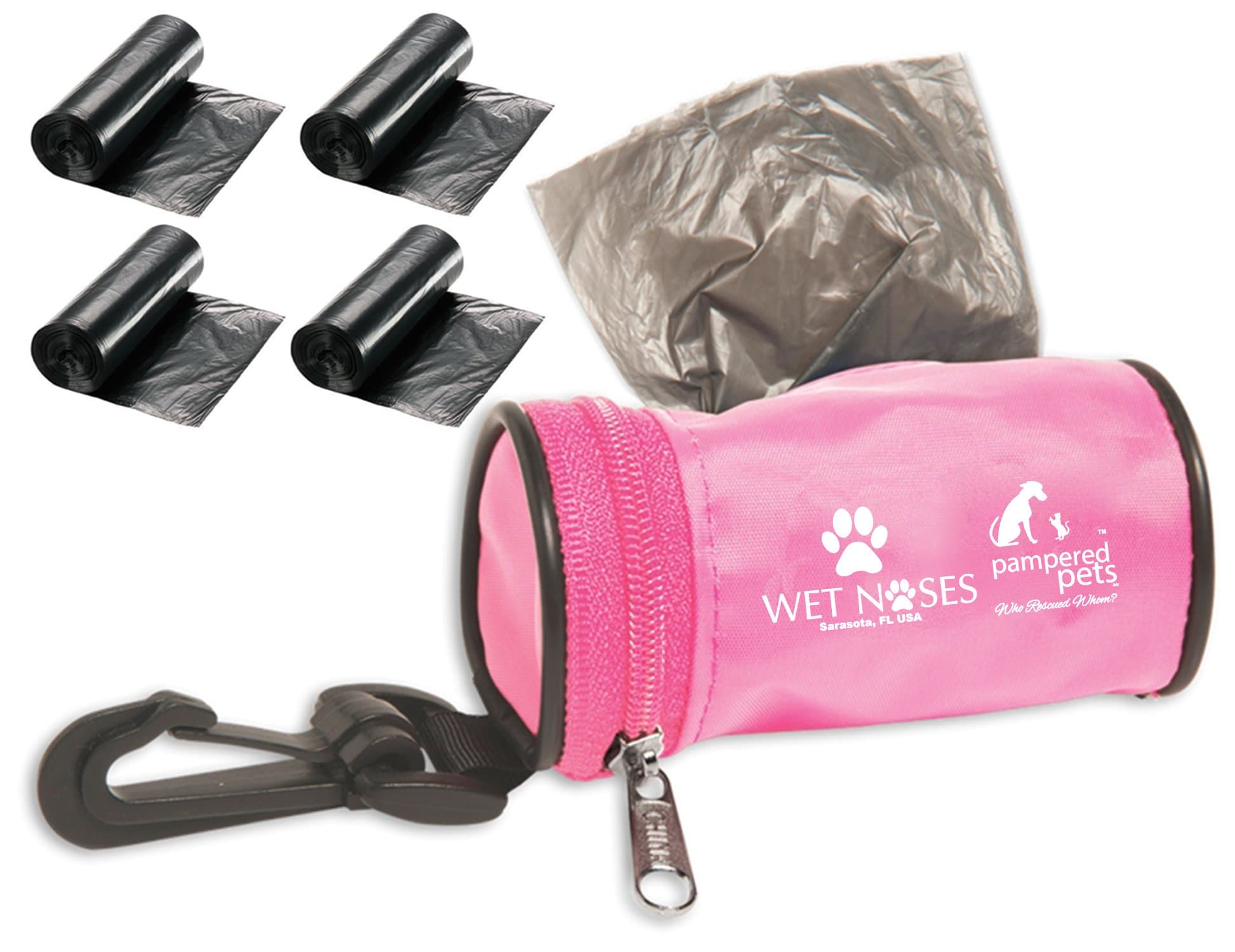 Pampered Pets Wet Noses Bag Dispenser with 4 Extra Rolls, Pink