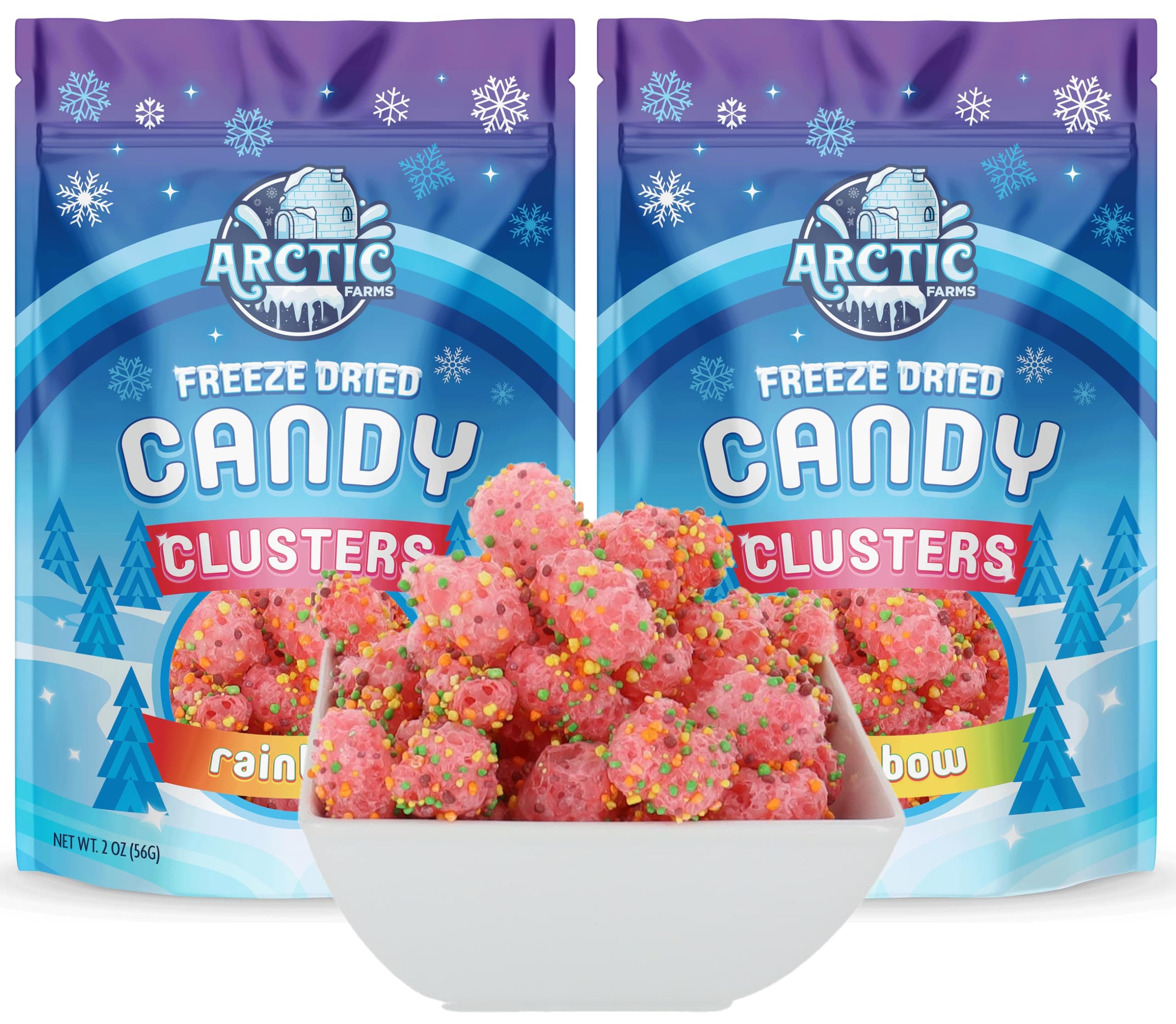 Arctic Farms Freeze Dried Candy Clusters Candies 2oz Bagged and Boxed (Rainbow) (Pack of 2)