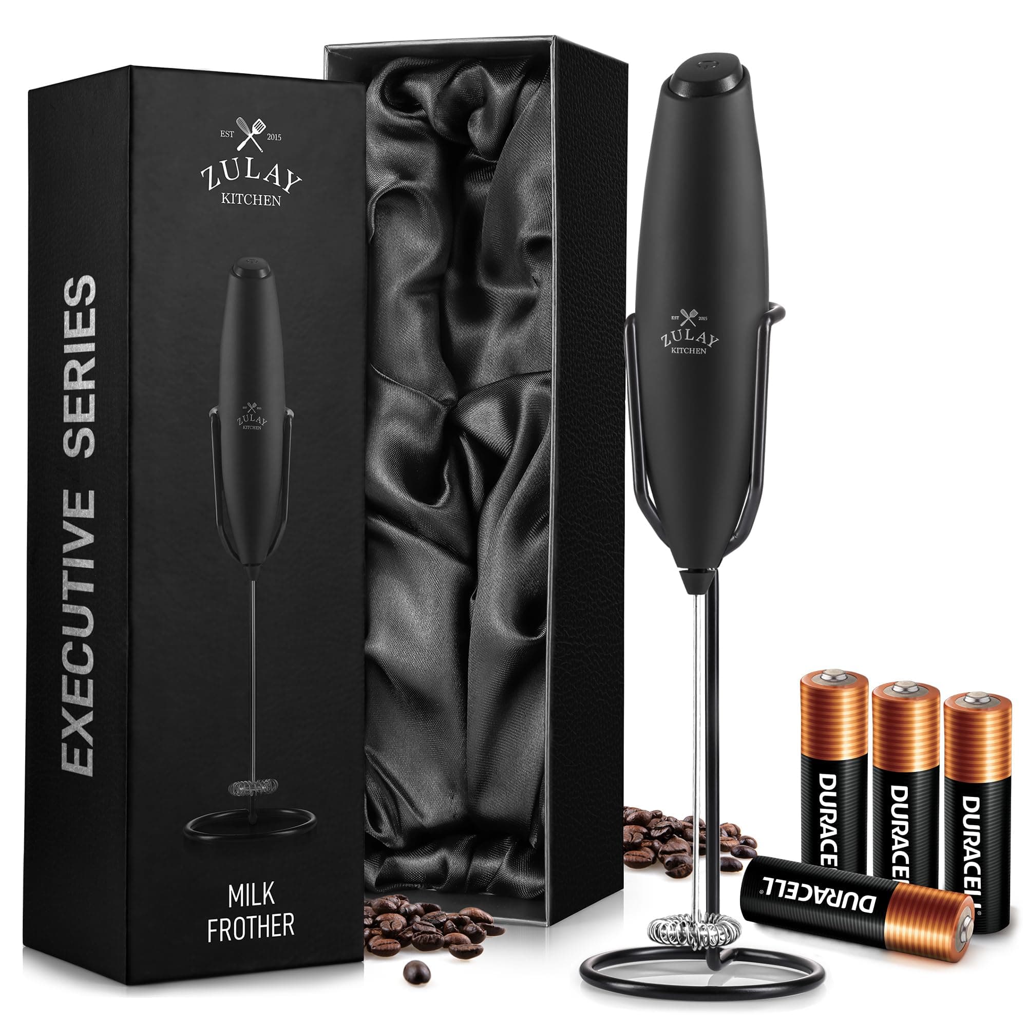 Zulay Milk Frother Handheld Battery Operated Foam Maker for Lattes - Great Bulletproof Coffee Electric Whisk Drink Mixer, Mini Blender and Foamer Perfect for Cappuccino, Frappe, Matcha, Hot Chocolate