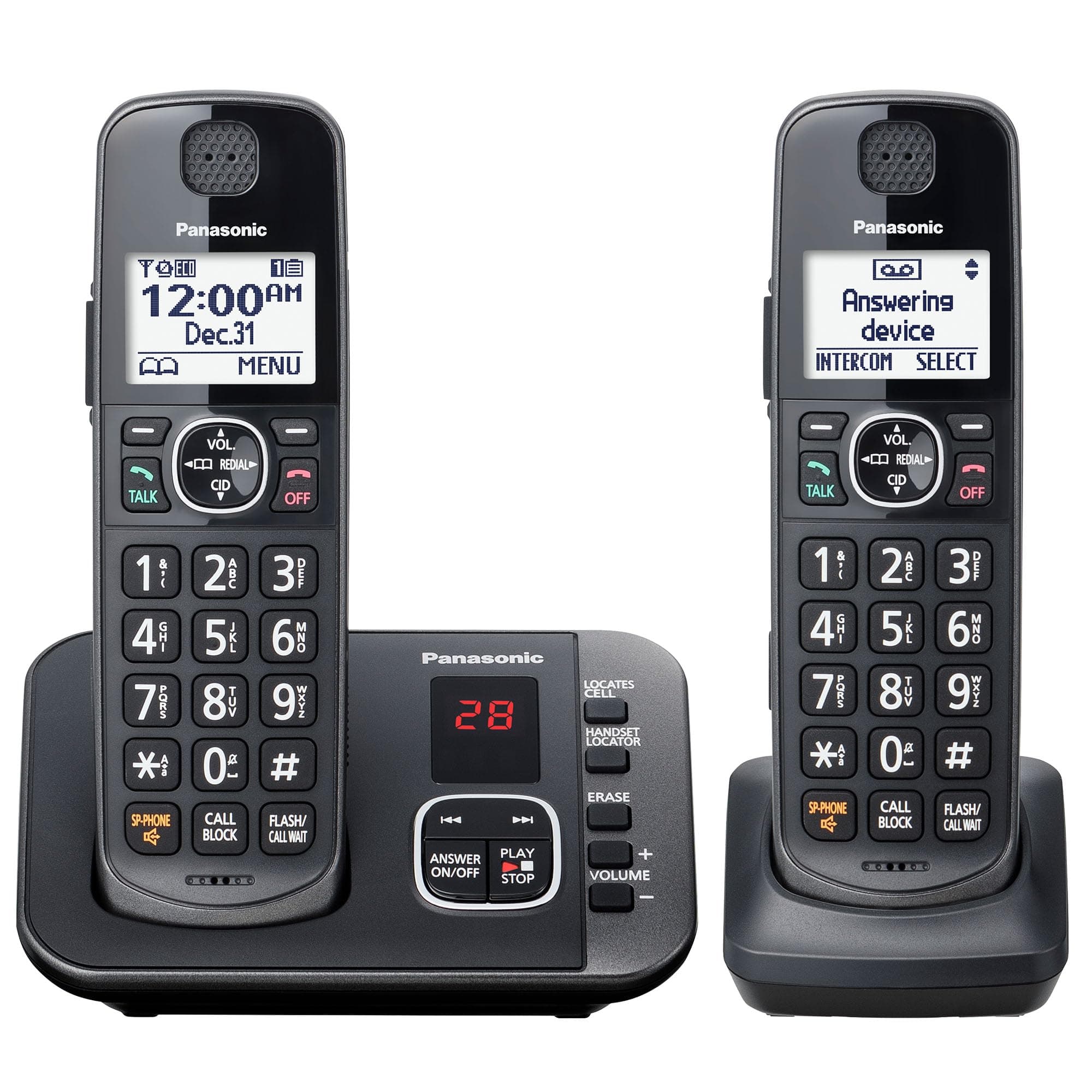 Panasonic Cordless Phone with Answering Machine, Automated Call Block, Easy to Use - 2 Handsets - KX-TGE632M (Metallic Black)