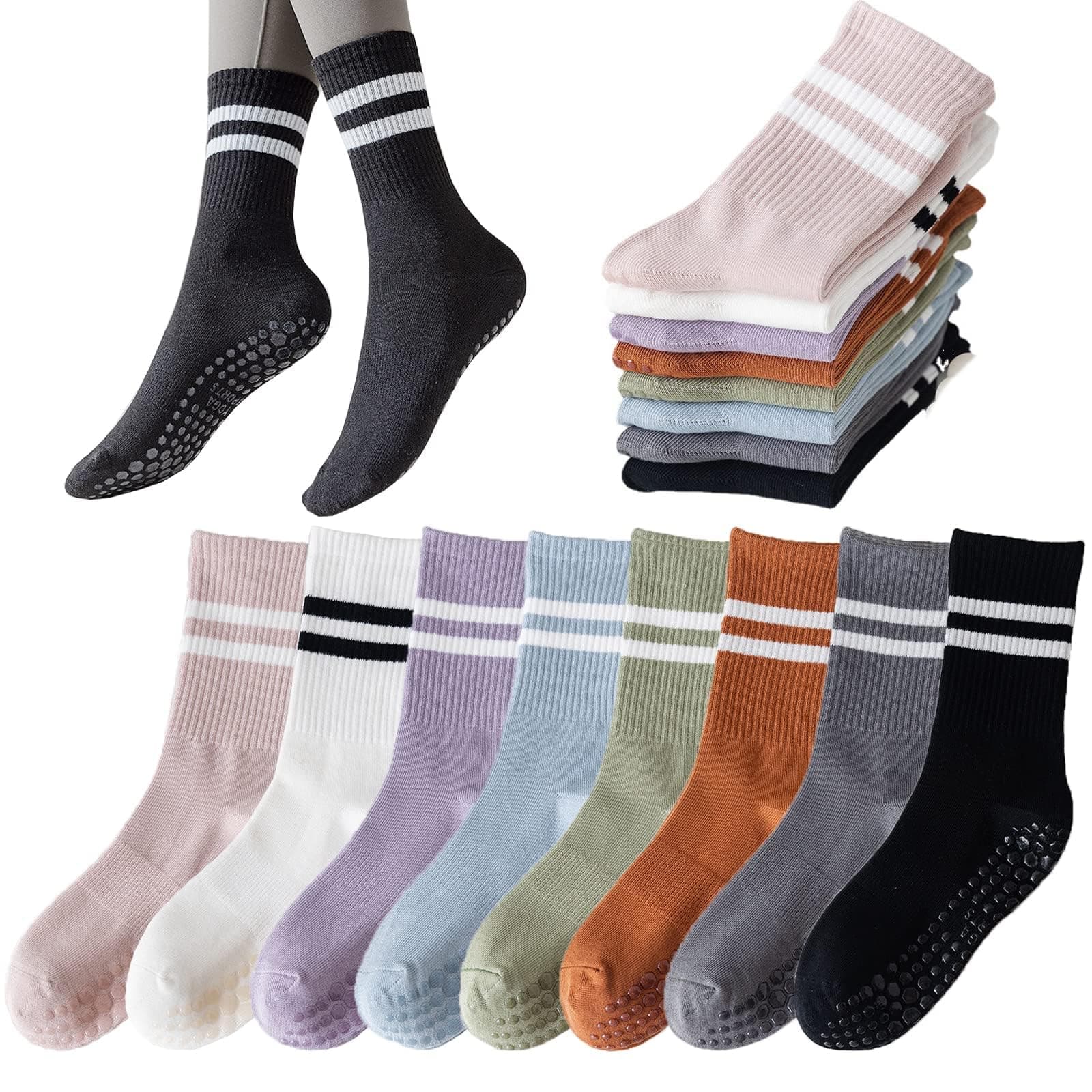 8 Pairs Long Yoga Socks with Grip for Women Anti Skid Gripper Socks No Slip Socks for Pilates, Barre, Dance,Yoga