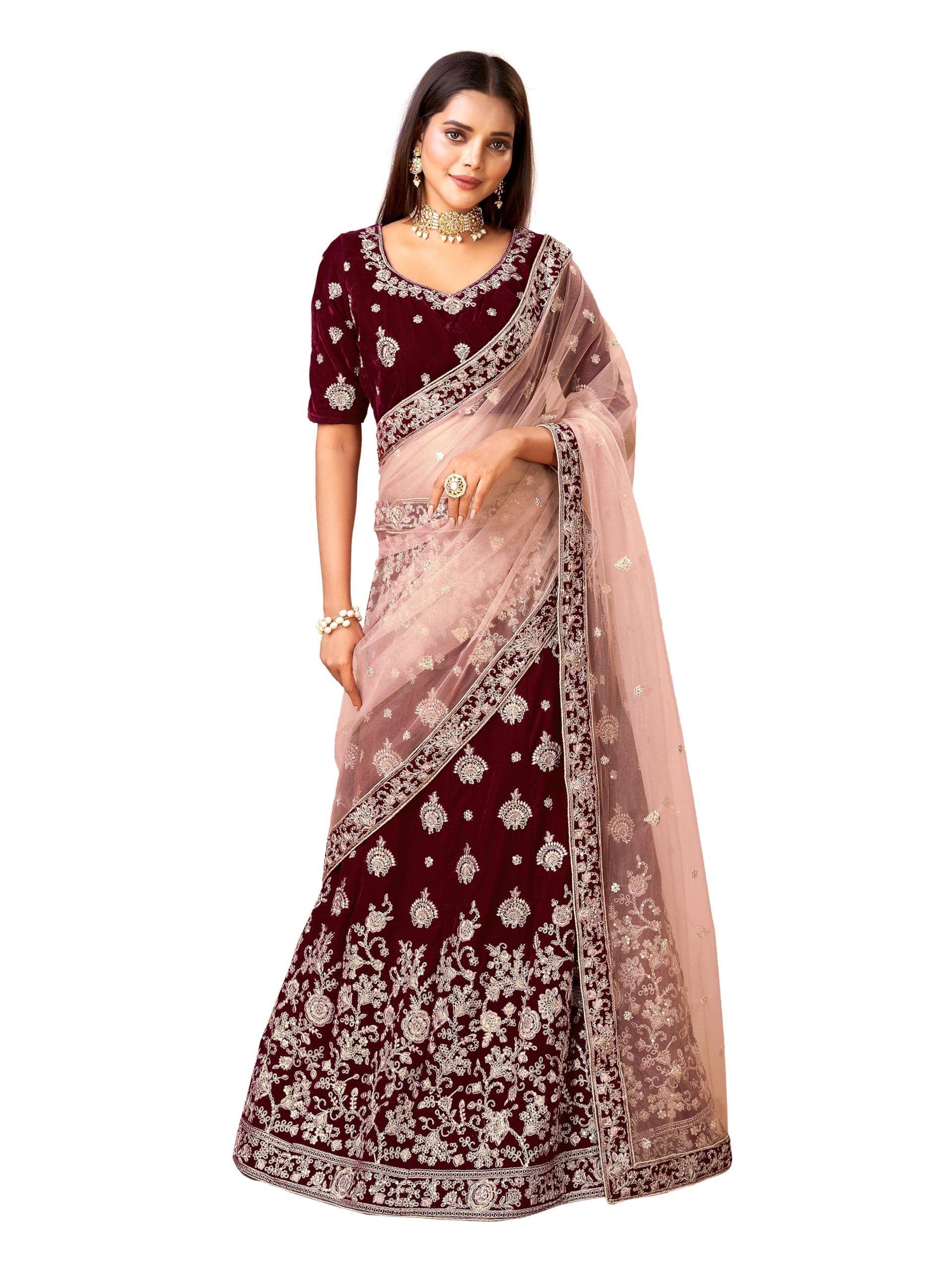 TRENDMALLS Women's Velvet Sequin Embroidery Lehenga Choli with Dupatta | Bridal Party Stylish Wedding Lehenga Choli for women