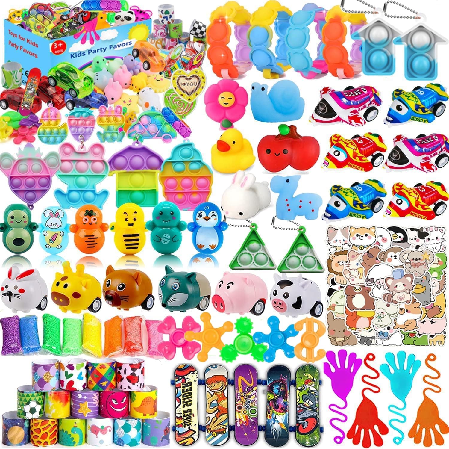 124 Pcs Party Favors for Kids 4-8-12, Pop Fidget Treasure Box Toys, Goodie Bag Fillers, Pinata Stuffers, Treasure Chest, Carnival Prizes, Prize Box Toys for Kids Classroom
