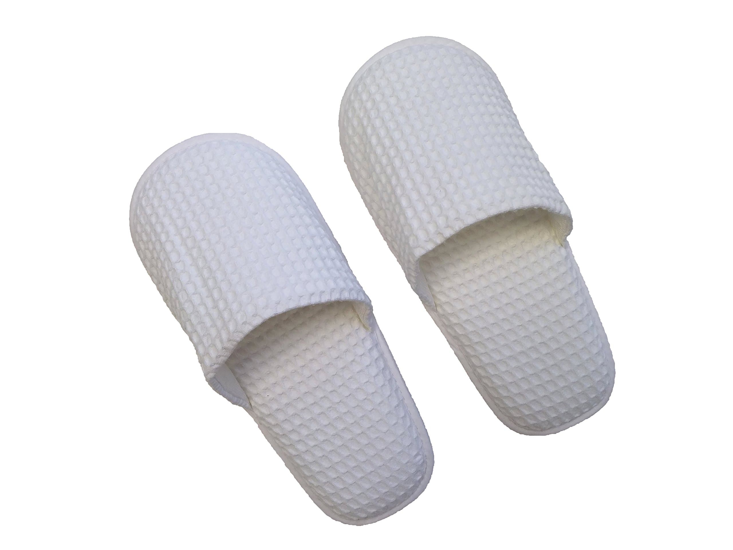 Premium Closed Toe Unisex Cotton Waffle Slippers (1 Pair) (White)