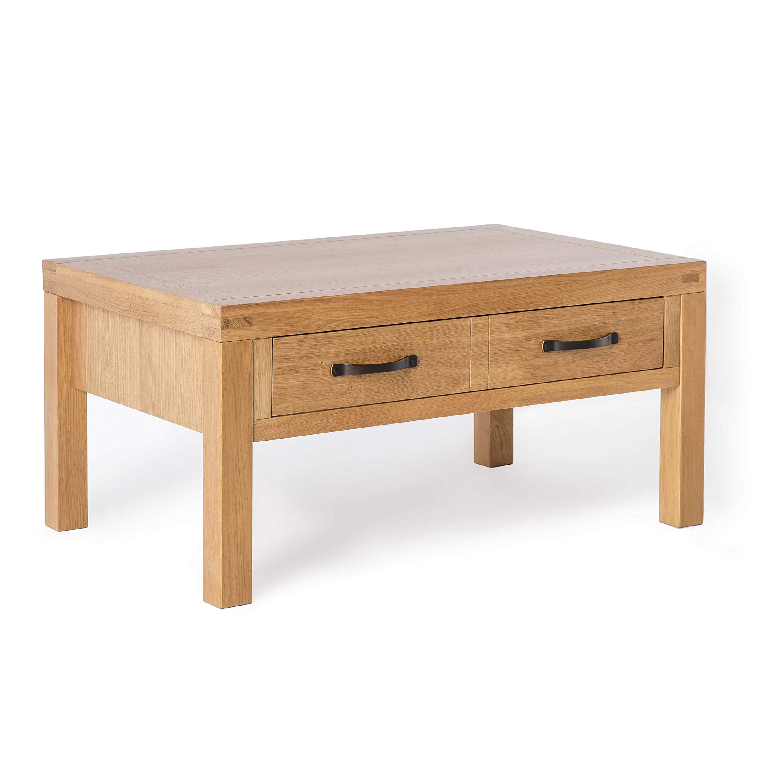 Abbey Waxed Oak Coffee Table for Living Room with Storage Drawer | Roseland Furniture Large Modern Rustic Solid Wooden Rectangular Table, H:42 x W:85 x D:55 cm