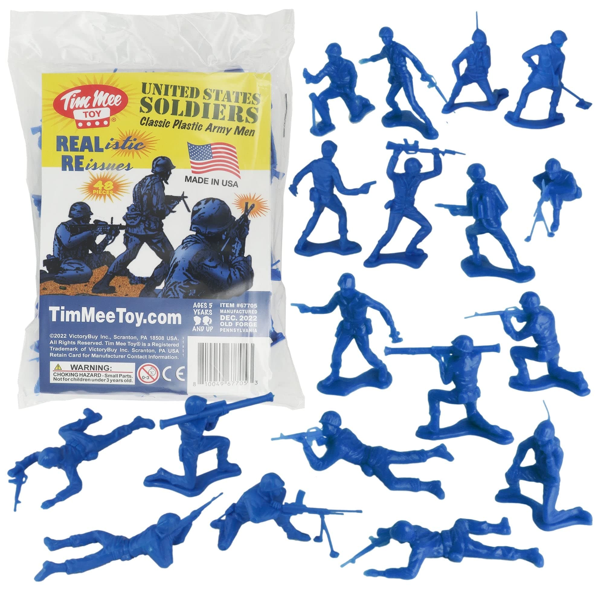 TimMee Plastic Army Men - Blue 48 Piece Toy Soldier Figure - Made in USA