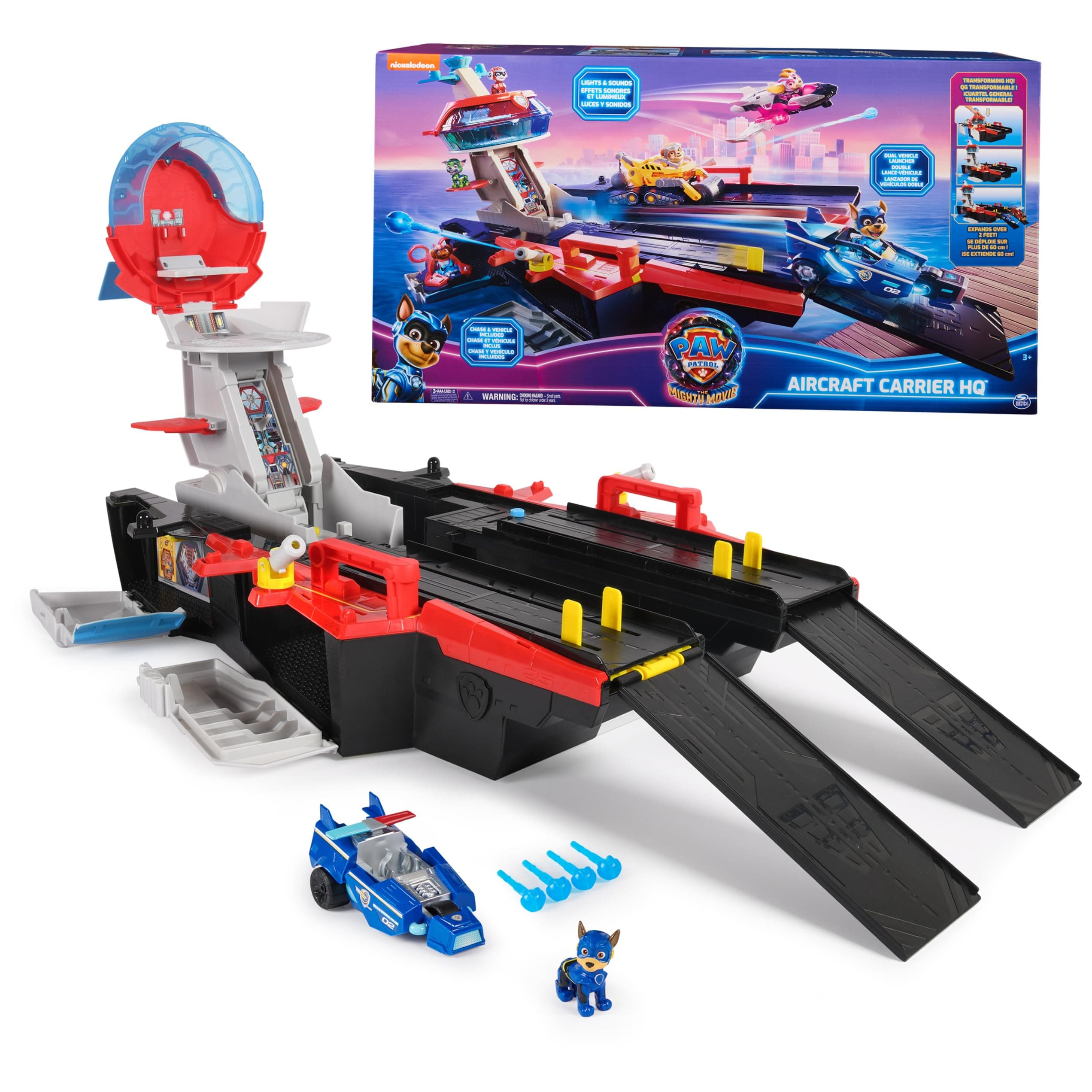 The Mighty Movie Marine Headquarters Playset with Chase Toy Figure and Superhero Vehicle, Toy Suitable for Children from 3 Years