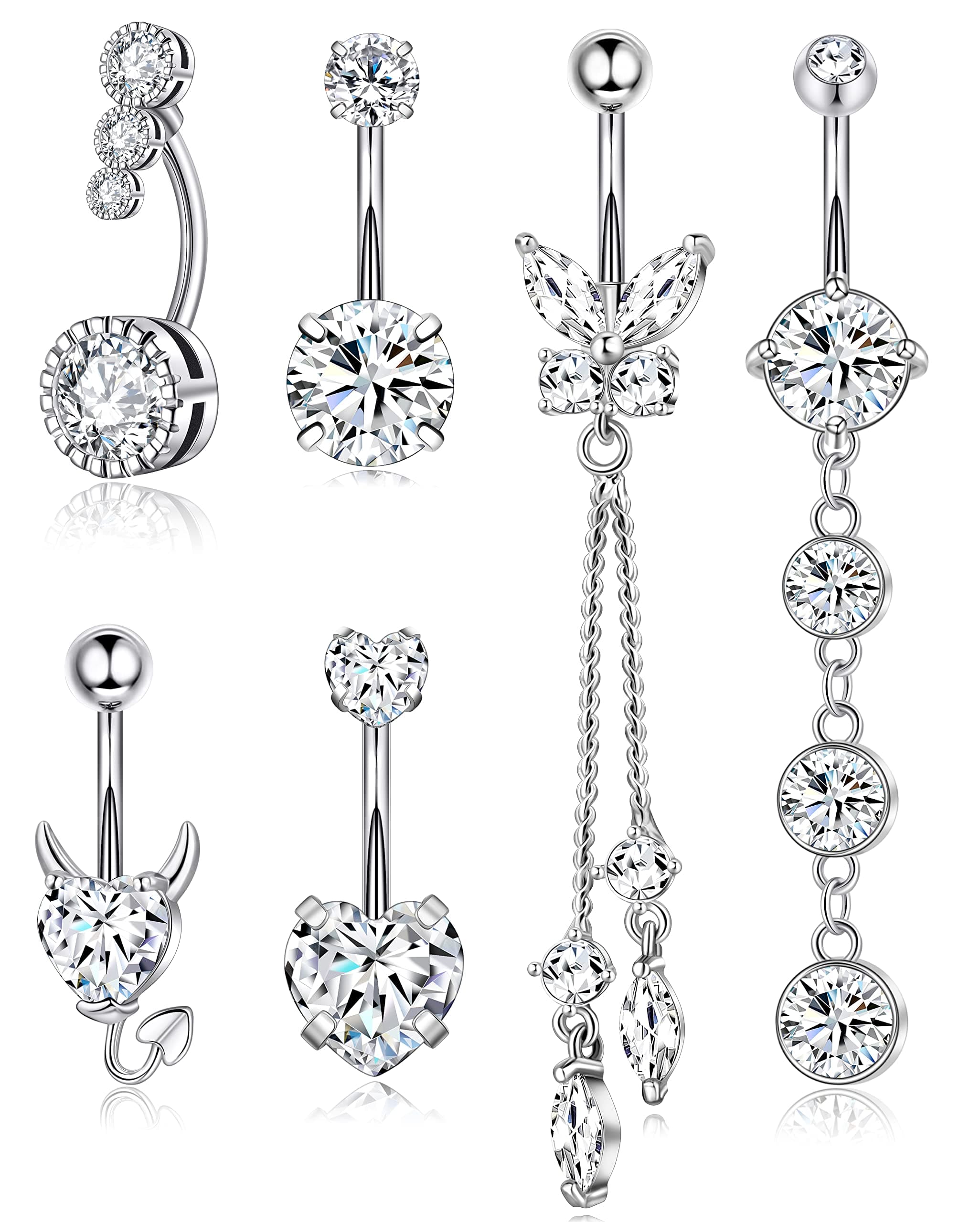 Surgical Steel Belly Button Rings Dangling Dangle Belly Rings Piercing Jewelry for Women with Cute Heart Butterfly Elements