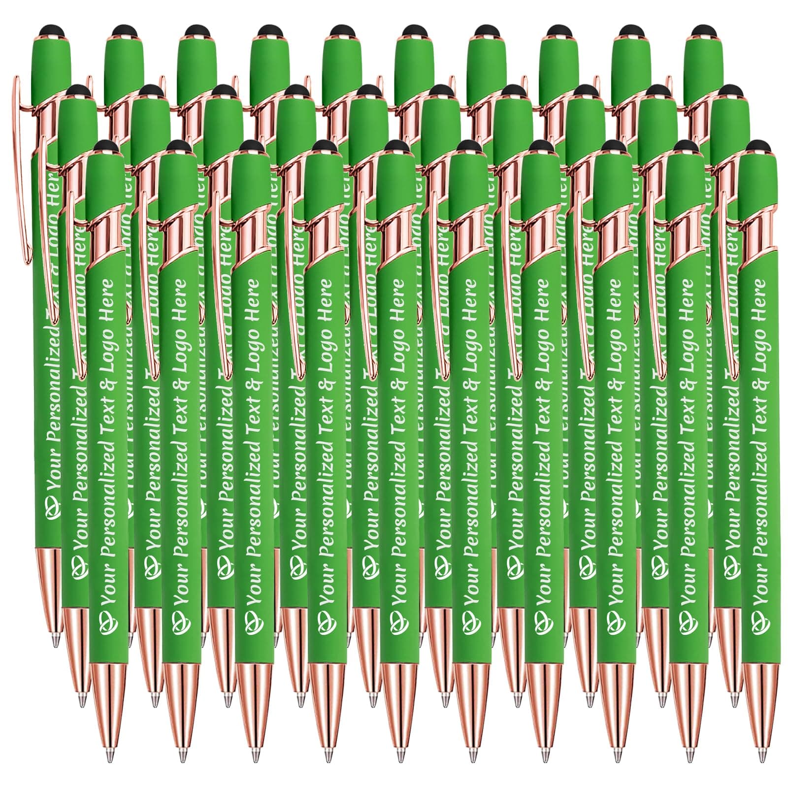 STREADVE Personalised Pen Add Your Own Logo Name Pens 30 Engraved Customised Ballpoint Pen Writing Stylus Pen Custom St. Patrick's Day Birthday Gift Unique Present, Green