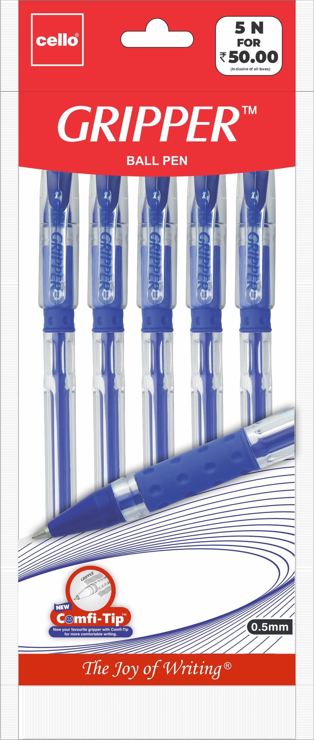 Cello Gripper-1 Ball Pen, Blue - Pack of 5