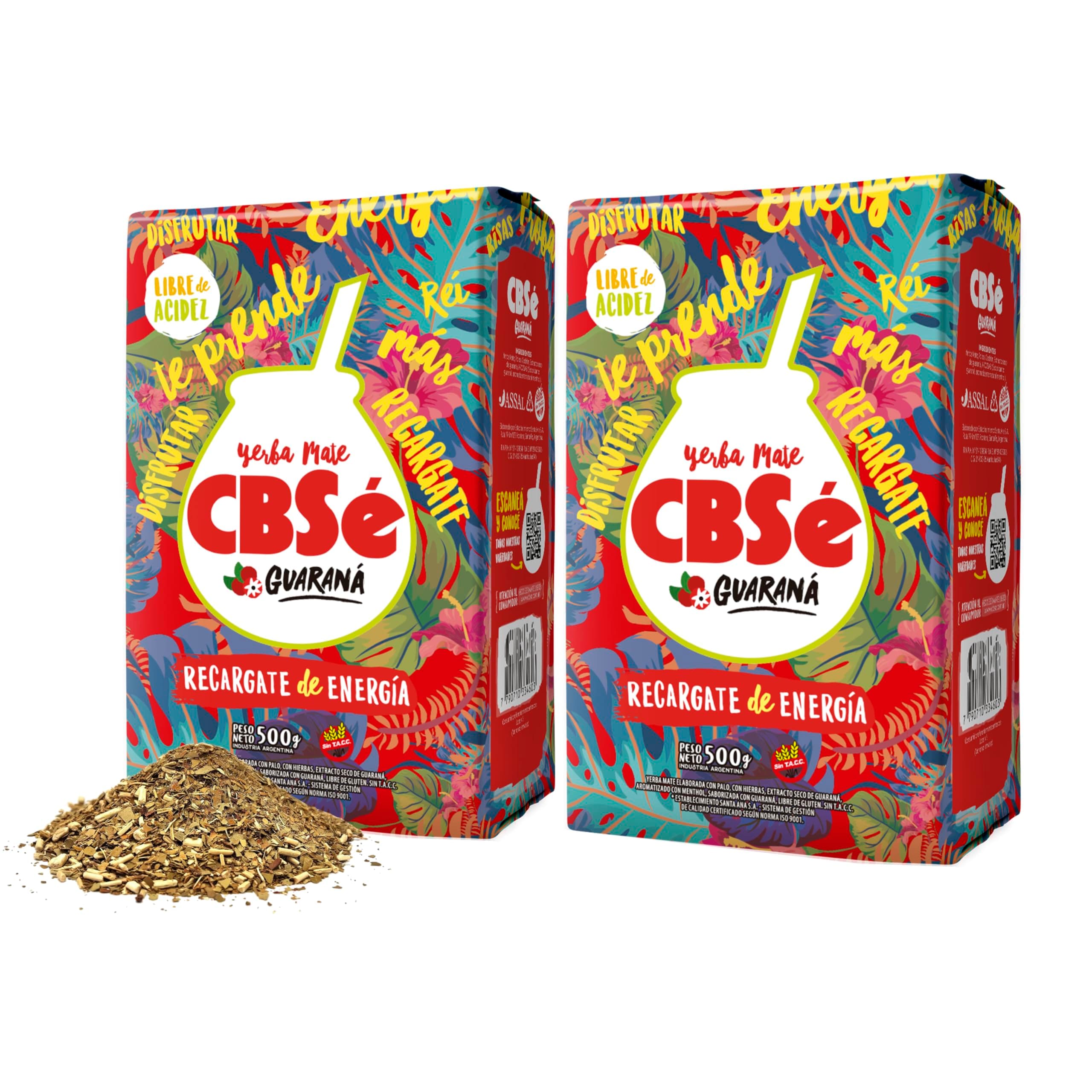 CBSé Yerba Mate Energía (Guaraná) – 2-Pack, 500 g (17.6 oz) Each, Flavored Loose Leaf Yerba Mate with Guaraná, Naturally Caffeinated, Gluten‑Free