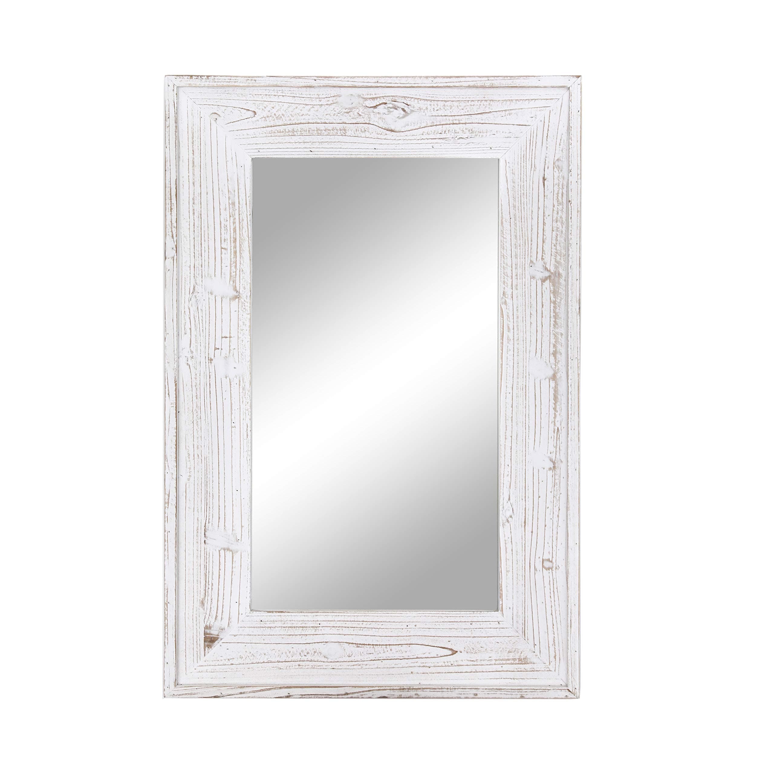 36 x 24 inches Wall Mounted Decorative Mirror, Rustic Wood Framed Rectangular Hanging Mirror with 4 Hangers for Farmhouse Bathroom, Entryway, Bedroom Décor