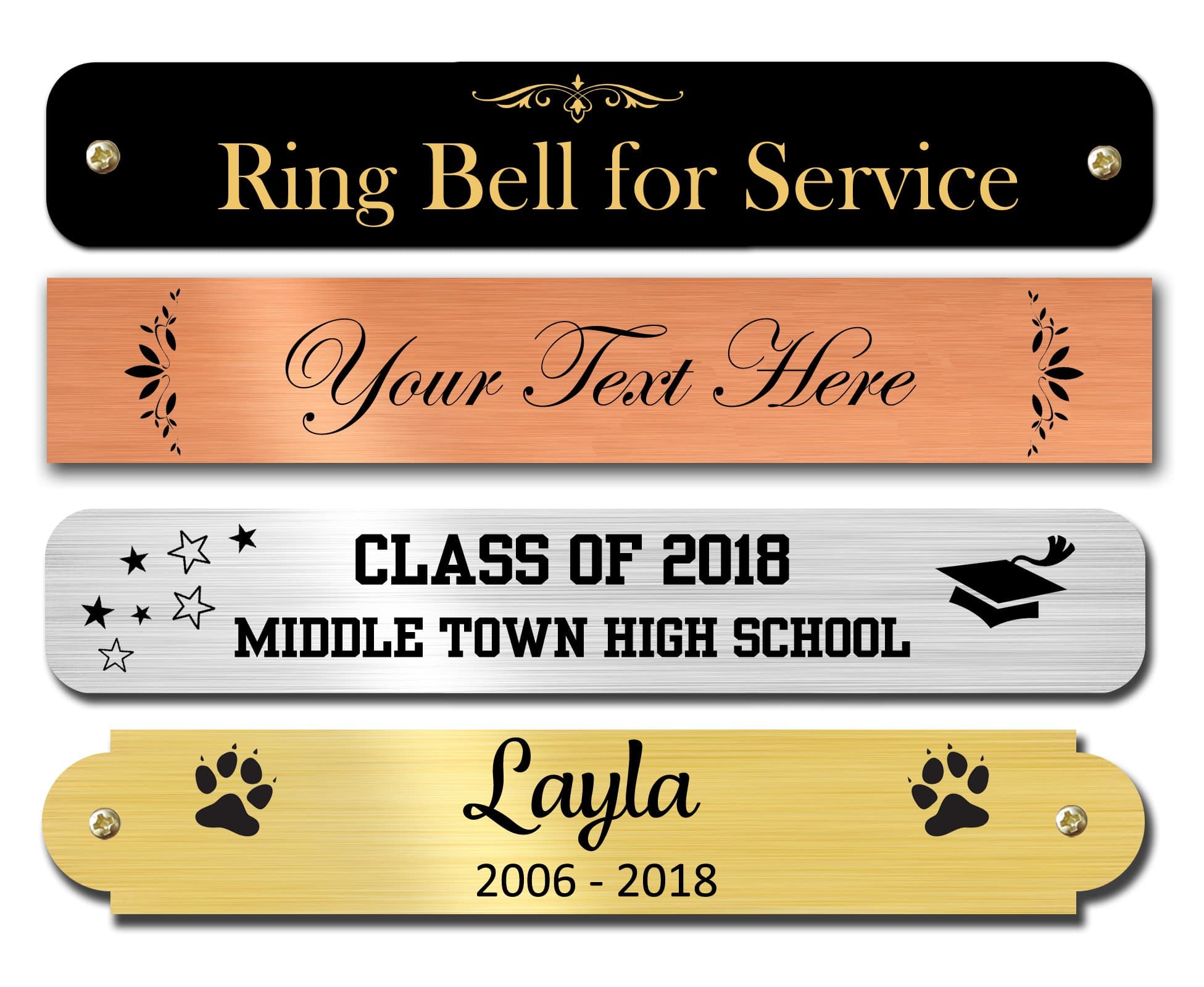 0.5" H x 3" W, Brass Nameplates, Metal Plate, Personalized, Custom Engraved Tag, Name Plaque, Square Round Decorative Corners, Made in USA (Polish Silver)