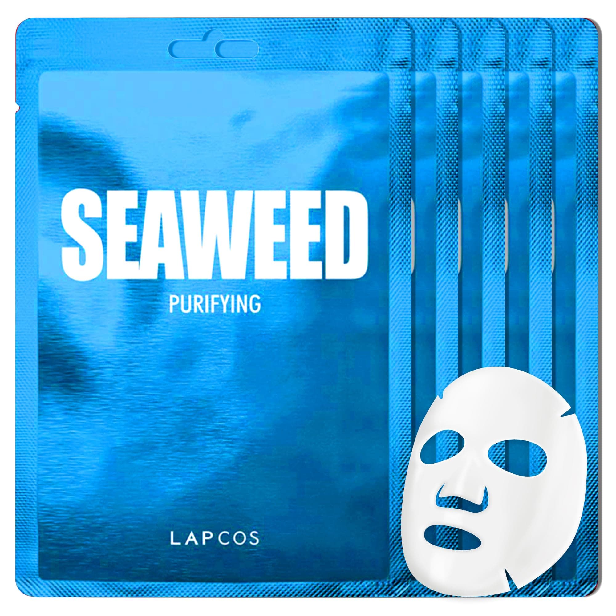 Seaweed Sheet Mask, Daily Face Mask with Hyaluronic Acid to Smooth and Purify Skin, Korean Beauty Favorite, 5-Pack