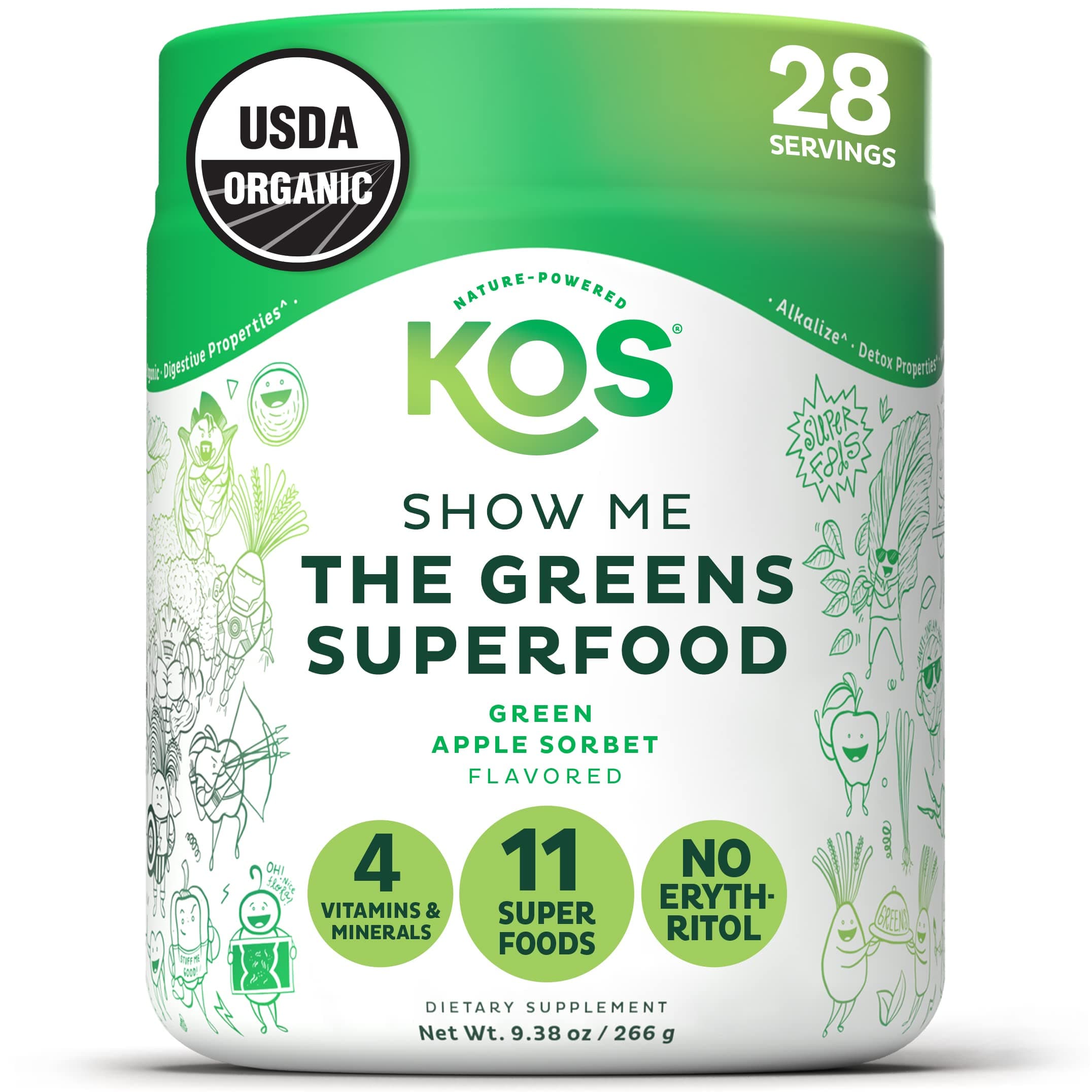 Organic Greens Blend - Refreshing Green Apple Sorbet Flavor - Super Greens Powder - Immune Support, Aides Digestion, Alkalizing Formula - Spirulina, Wheatgrass, Chlorella - 30 Servings 10 Ounce