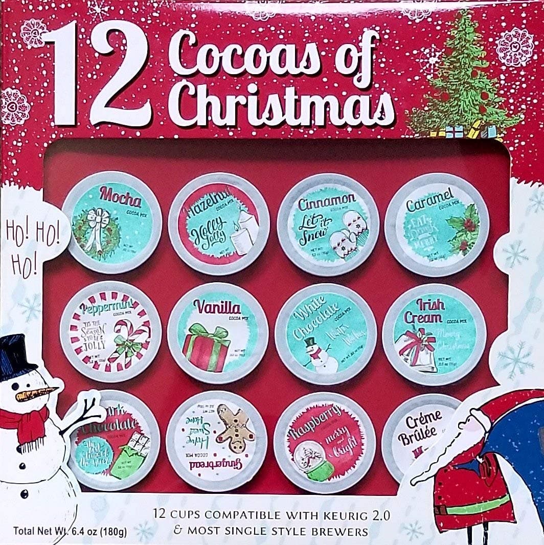 12 Cocoas of Christmas - 12 K Cups Hot Chocolate - Premium Holiday Cocoa - Gift Set