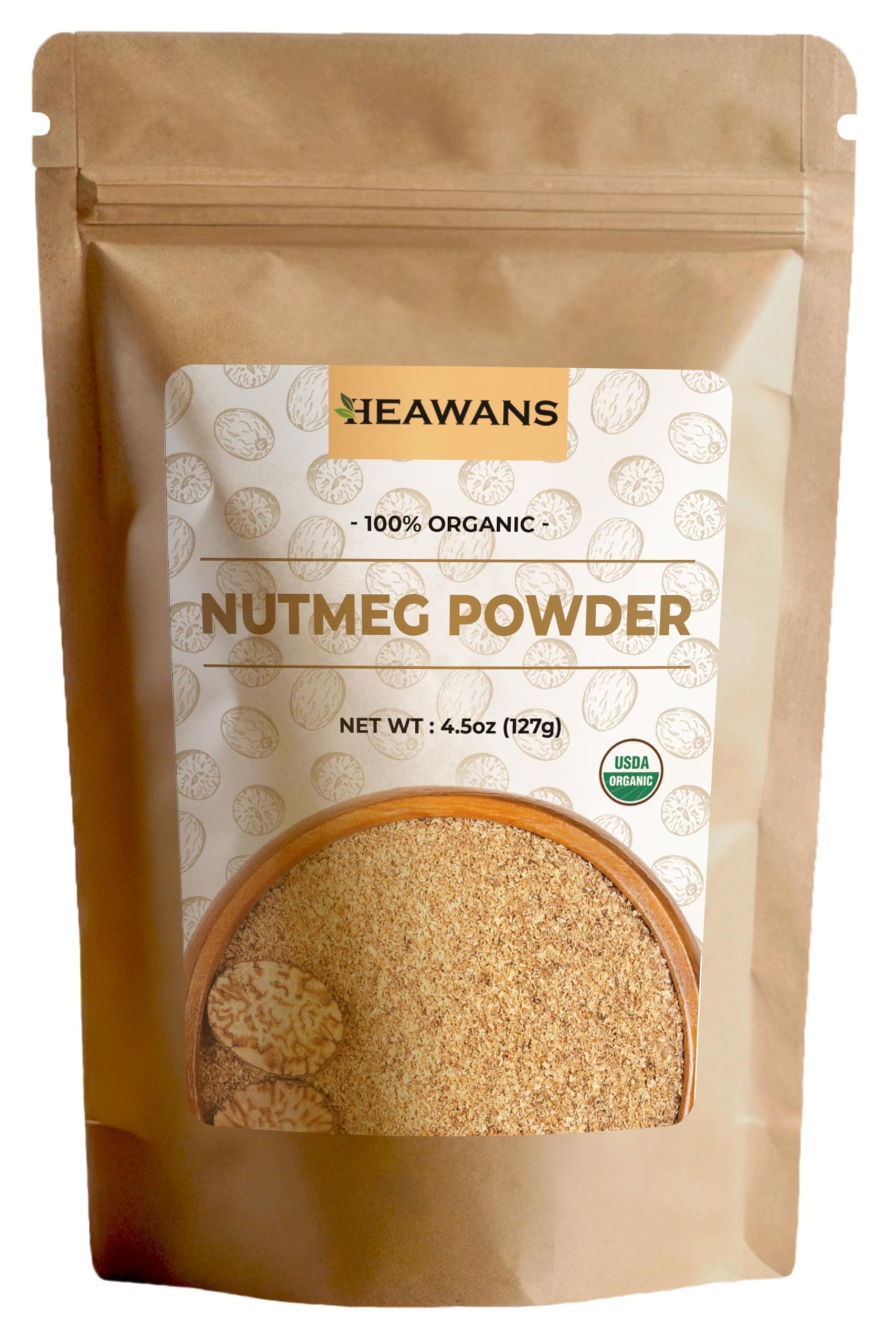 Organic Nutmeg Powder, Premium Grade (4.5 oz), harvested & packed from a USDA certified farm.