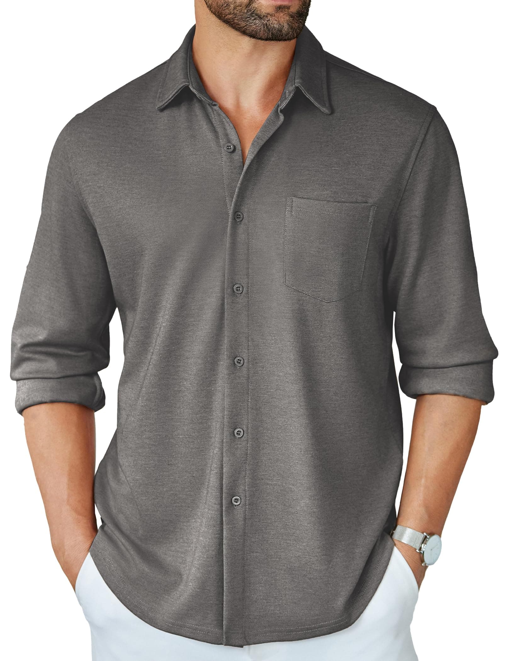 COOFANDYMen's Wrinkle Free Shirt Casual Button Down Long Sleeve Dress Shirts