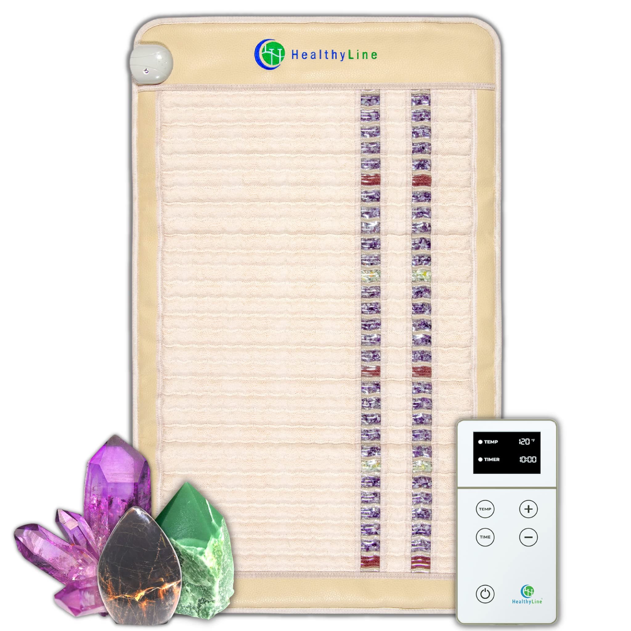 Far Infrared Gemstone Heating Pad - Medium Electric Heated Mat with Natural Amethyst, Jade and Tourmaline for Pain Releif - Negative Ions, Grounding and Sauna 40x24 inches