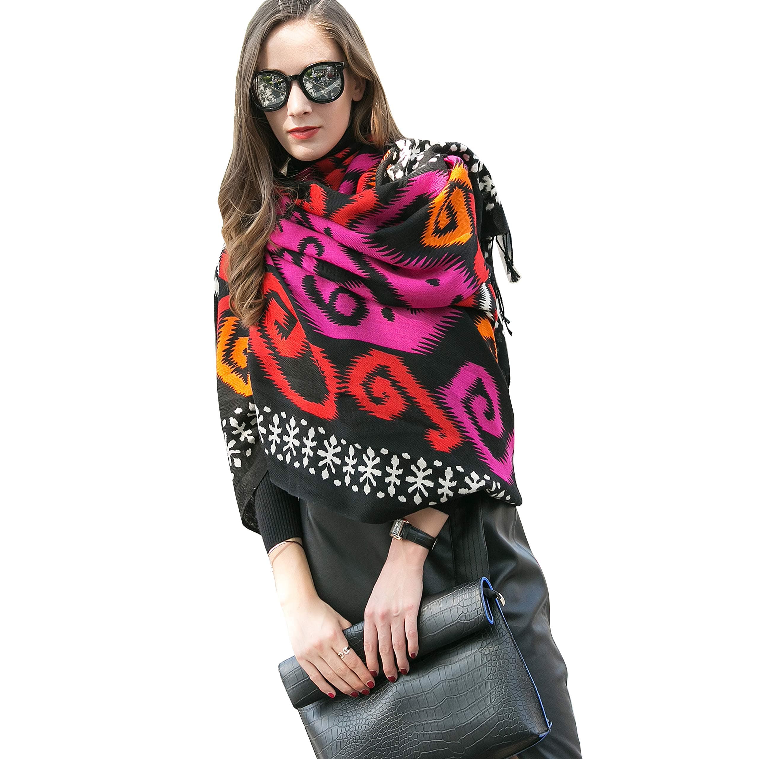 DANA XU100% Pure Merino Wool Oversized Extra Large Cashmere Pashmina Warm Floral Scarf Shawl And Wrap Dupatta For Women