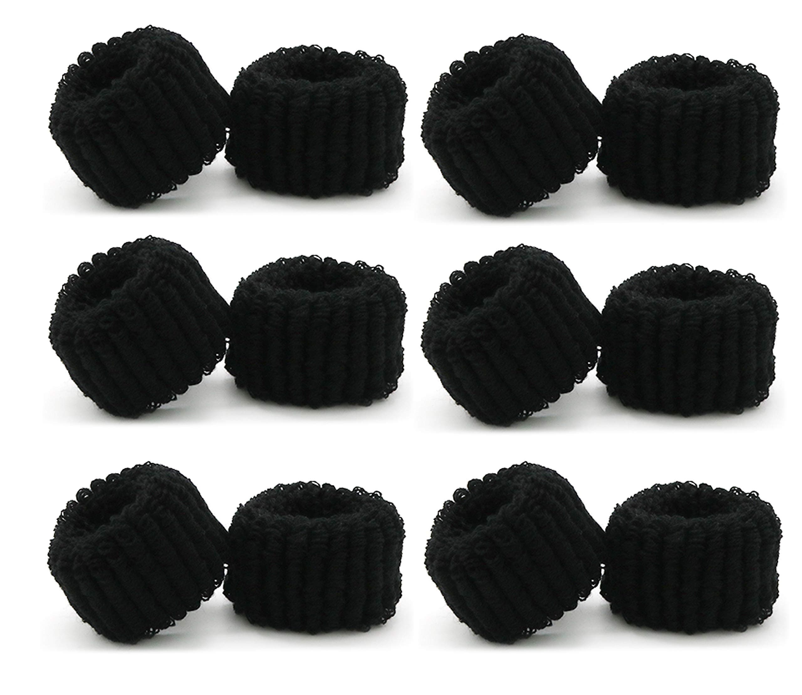 Cotton Large Black Soft Thick Towelling Hair Ponios Bobbles Ponytail Bands Black Terry Ponytail Holder (12PCS BLACK)