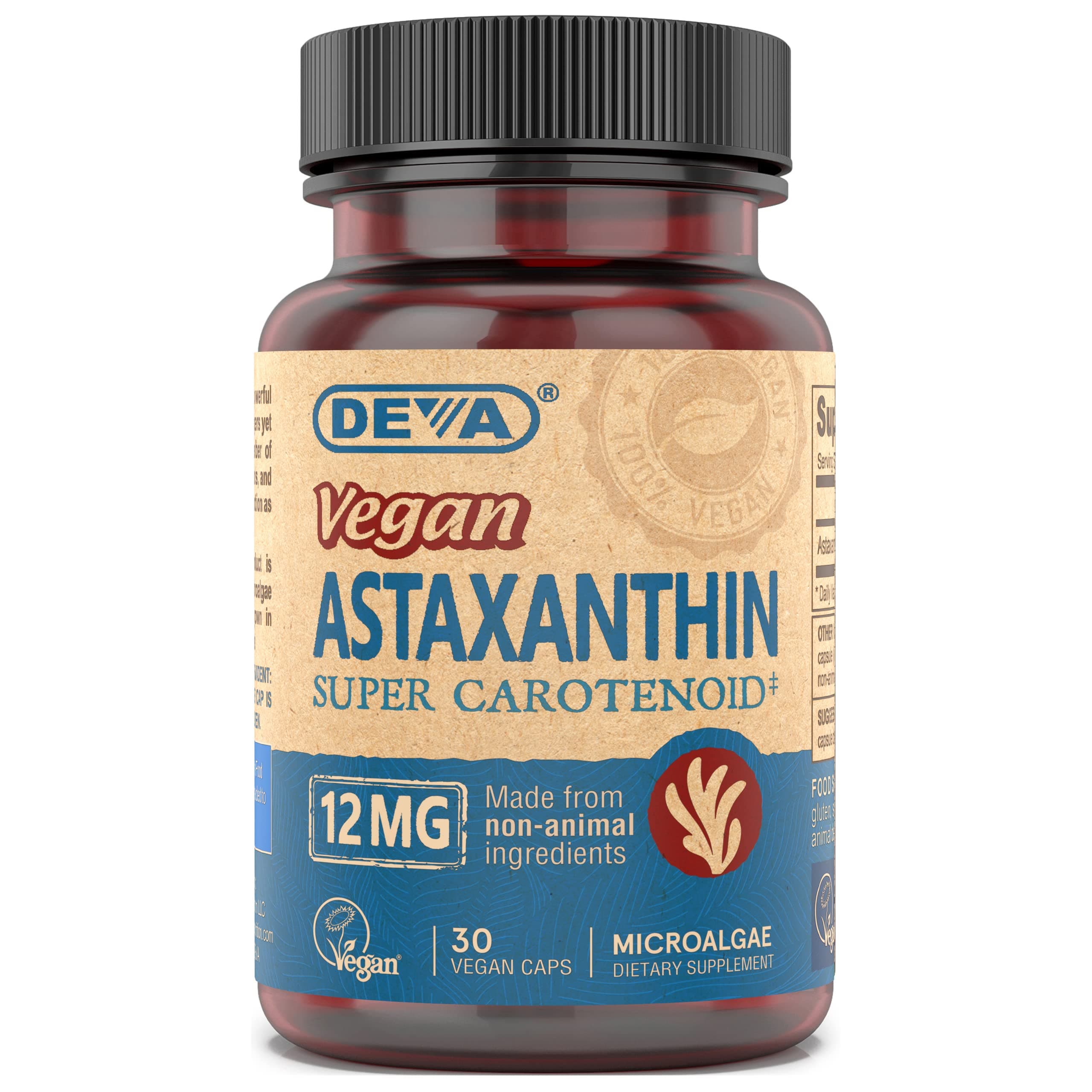 Nutrition Vitamins Astaxanthin 12mg, Vegan, Made from Haematococcus Pluvialis Microalgae, 30 Capsules, 1-Pack