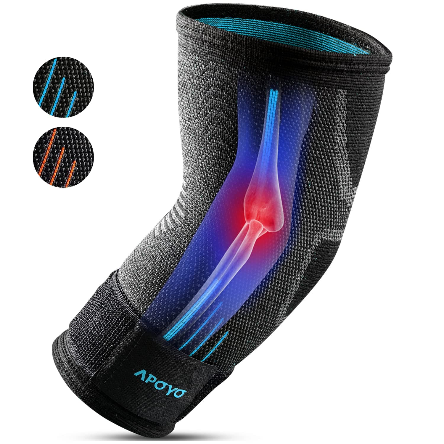 APOYO Elbow Brace Compression Support Sleeve for Tendonitis, Tennis Elbow brace, Golf Elbow, Weightlifting, & More, With Adjustable Strap & Bonus Elastic Therapeutic Tape, for Workouts(Large) B