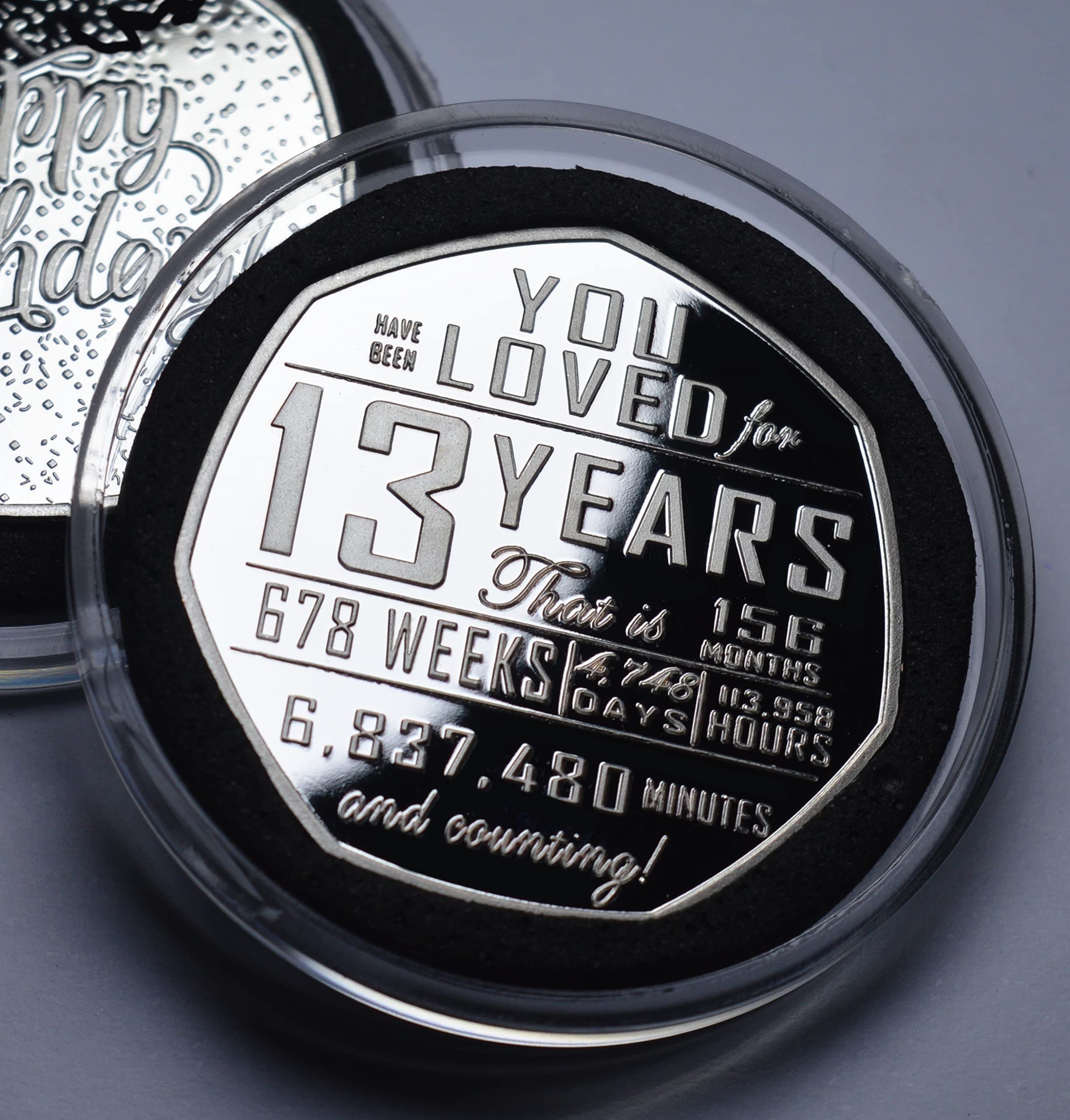 The Commemorative Coin 13th Birthday Silver in Capsule. 13 Years 'And Counting' Gift/Present Congratulations/Party/Celebration/Ideas Son/Daughter/Grandson/Granddaughter, One Size