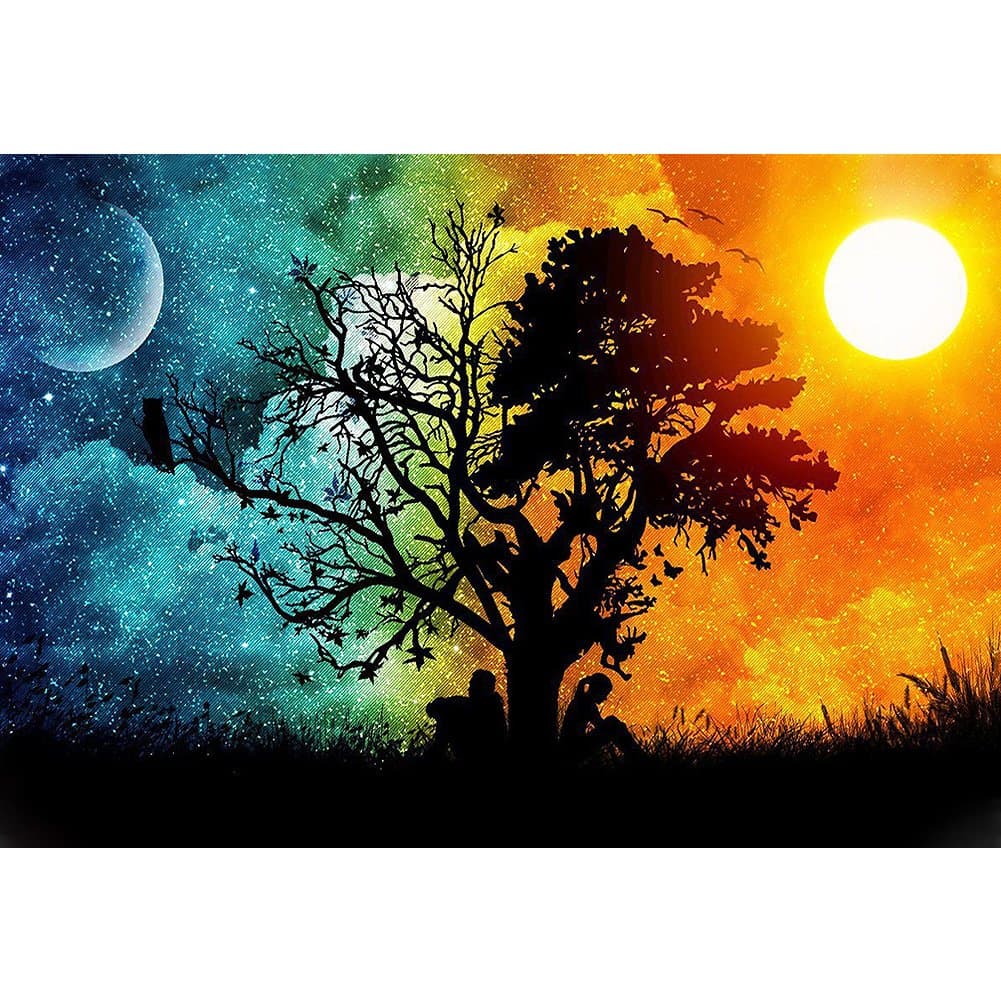 CCMART DIY 5D Diamond Painting by Number Kit, Crystal Rhinestone Moon and Sun Full Drill Embroidery Cross Stitch Arts Craft Canvas for Home Wall Decoration, 51 x 36cm