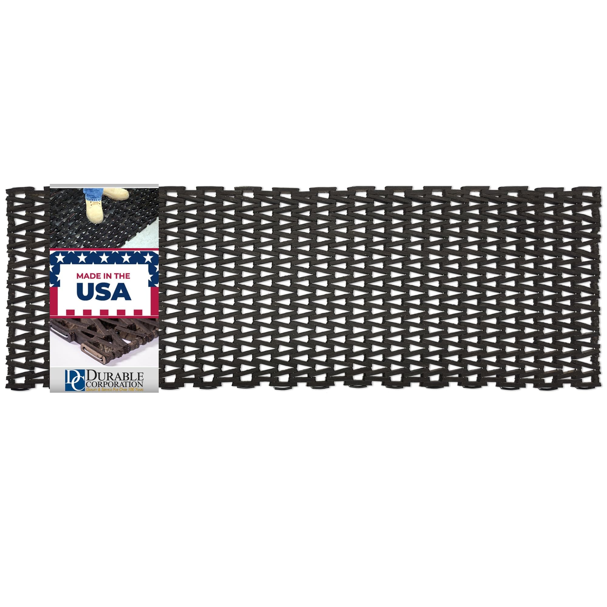 Durable Durite Recycled Tire-Link Outdoor Entrance Mat, Herringbone Weave, 24" x 60", Black