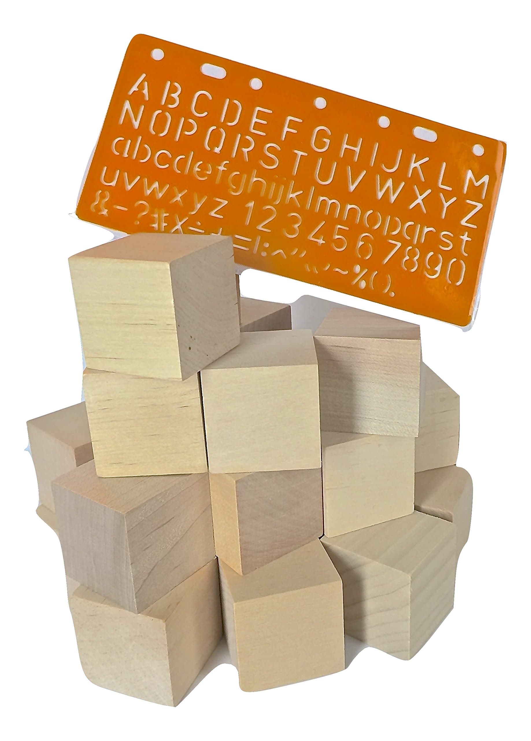 BABY WOOD SQUARE BLOCKS, 1.5" (36 PACK) CRAFT BLOCKS with FREE NUMBER and LETTER STENCIL for DIY, BABY SHOWER, PUZZLES, Made in USA, HARDWOOD by Crossroad Sales