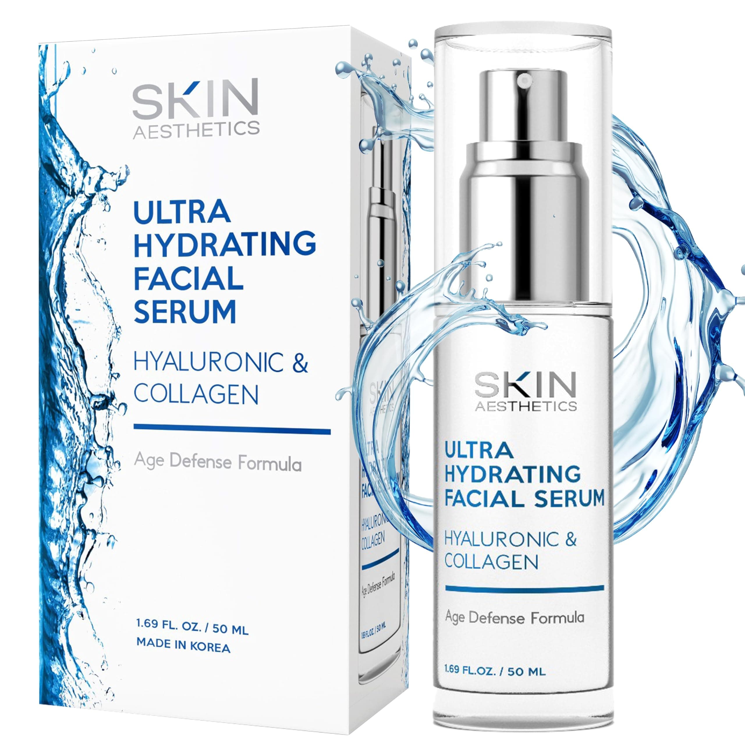 Hyaluronic Acid Serum for Face - Dermatologist Tested - with Collagen for Anti-Aging, Ultra Hydrating, Fine Lines, Wrinkles & Acne Scar Treatment - Clean Beauty, Korean Skincare