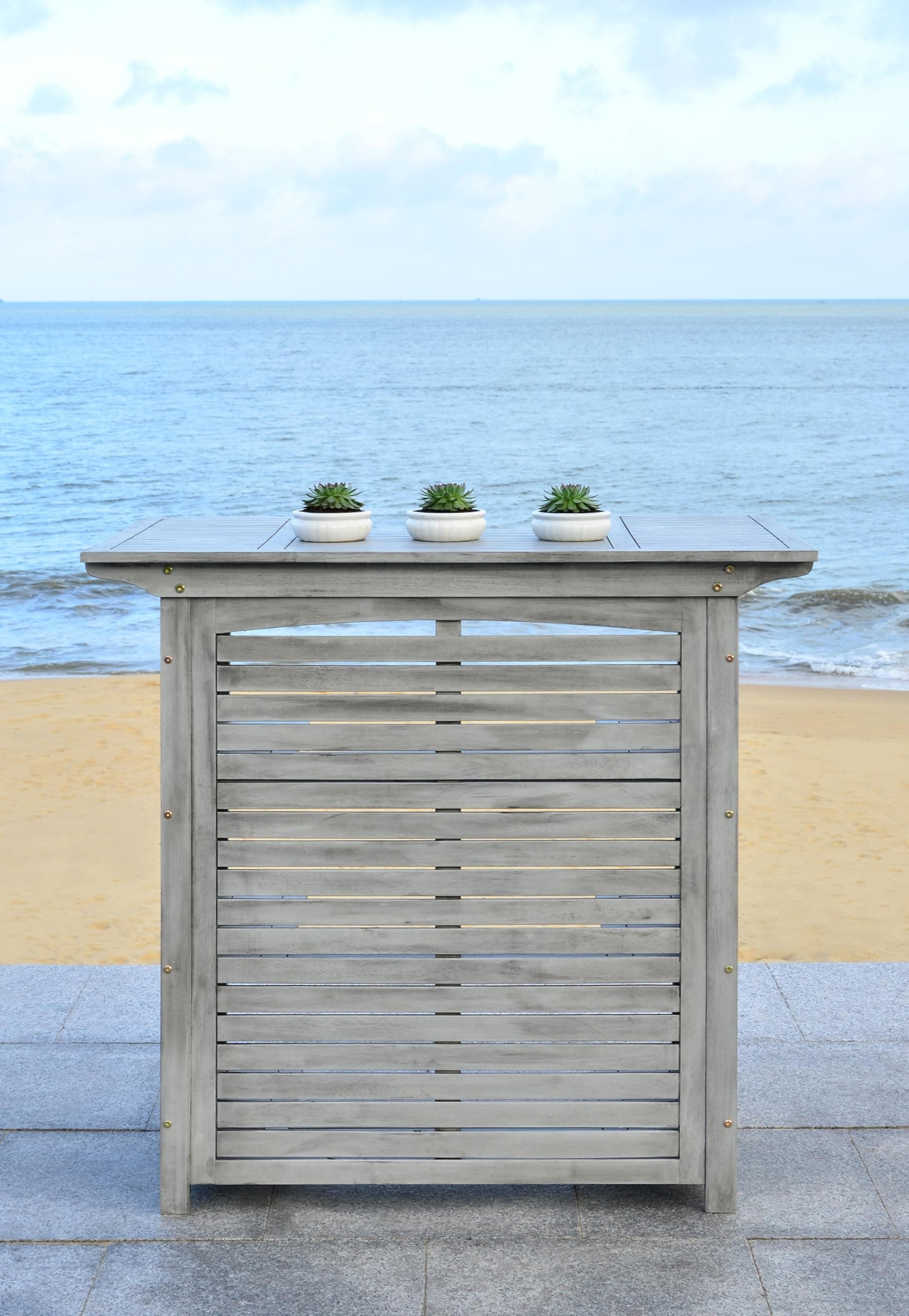 Safavieh Outdoor Living Collection Monterey Washed Bar Table, Grey
