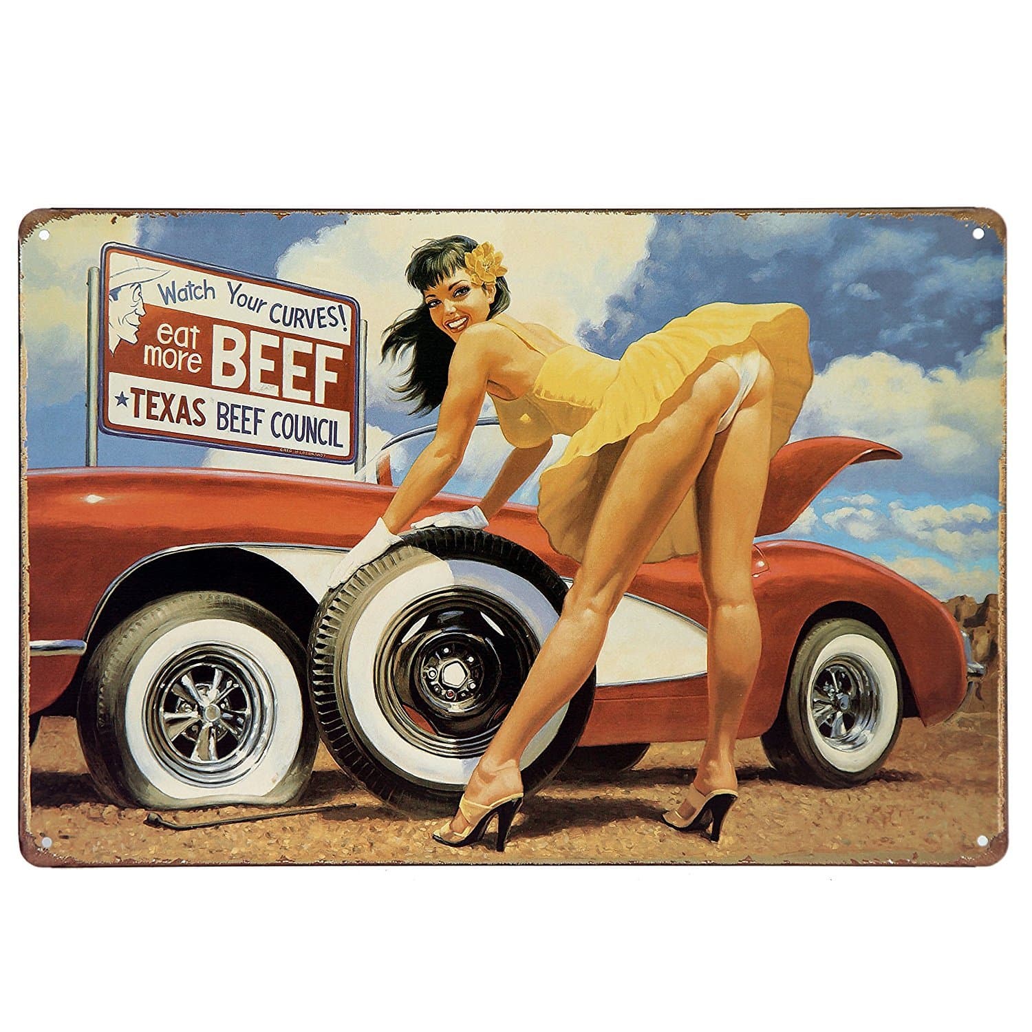 Watch Your Curves Eat More Beef Metal Tin Sign, Tin Poster,Retro Vintage Tin Sign 12 X 8 Inches (8 * 12, TPH-CAR-01)