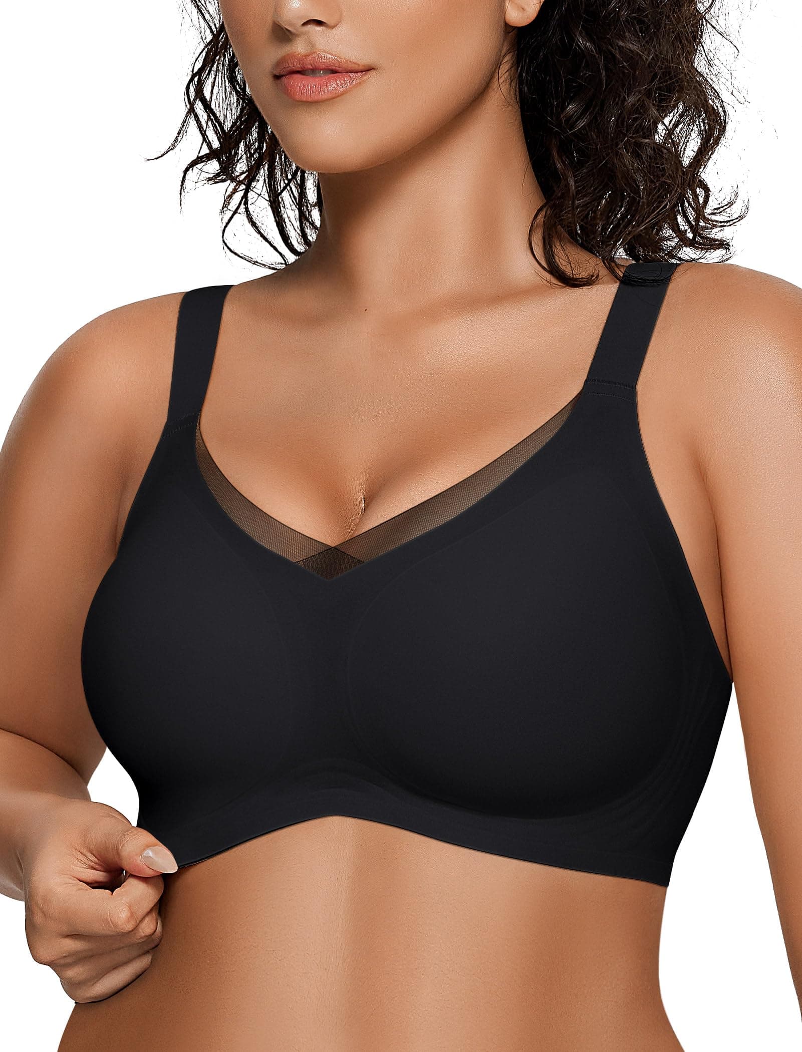 Womens Wireless Bras V Mesh Comfortable Bralette Supportive Tshirt Bra No Underwire Seamless Push Up Everyday Bras
