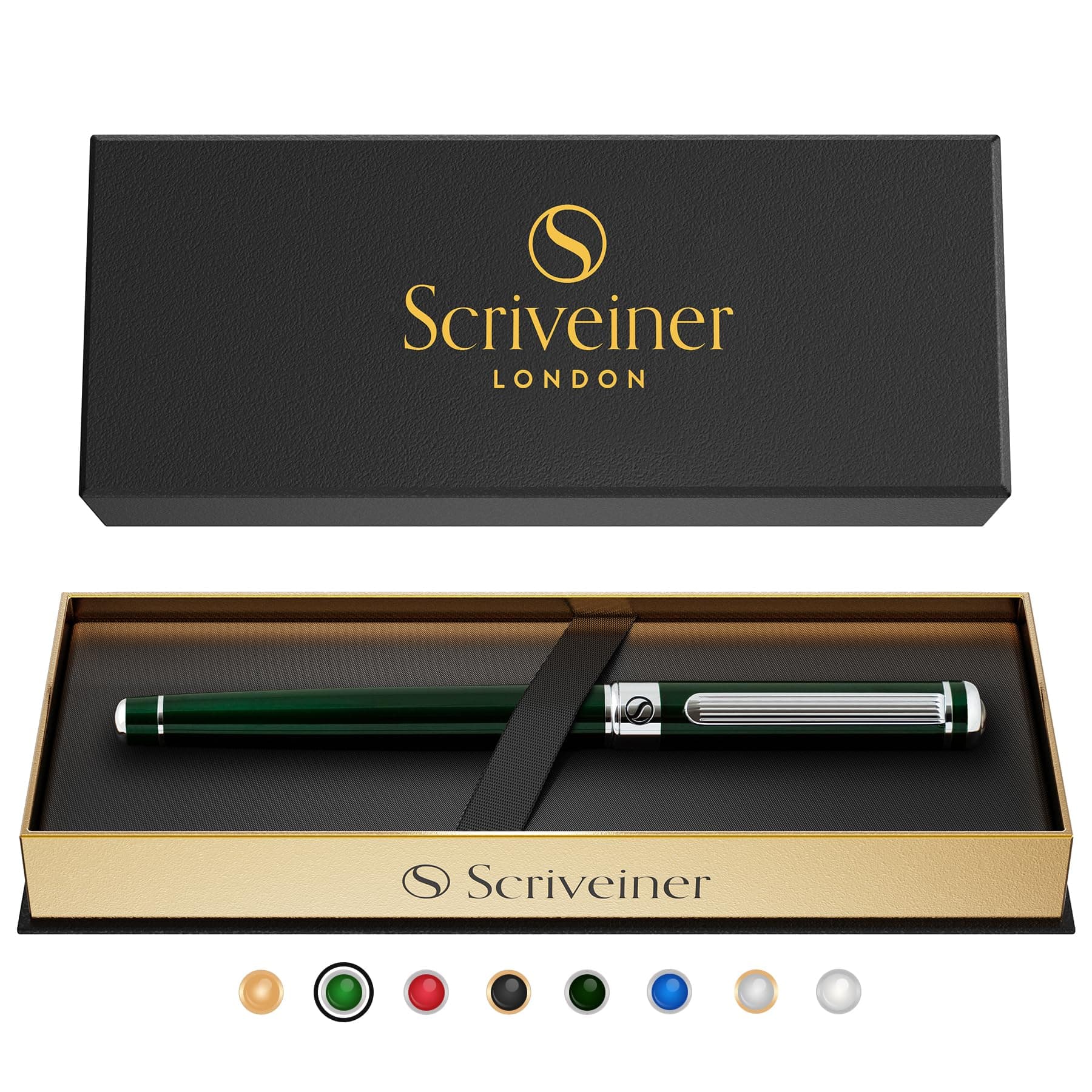 - Scriveiner British Racing Green Rollerball - Stunning Luxury Pen With Chrome Finish, Schmidt Ink Refill, Best Roller Ball Pen Gift Set for Men & Women, Professional, Executive Office, Nice Pens